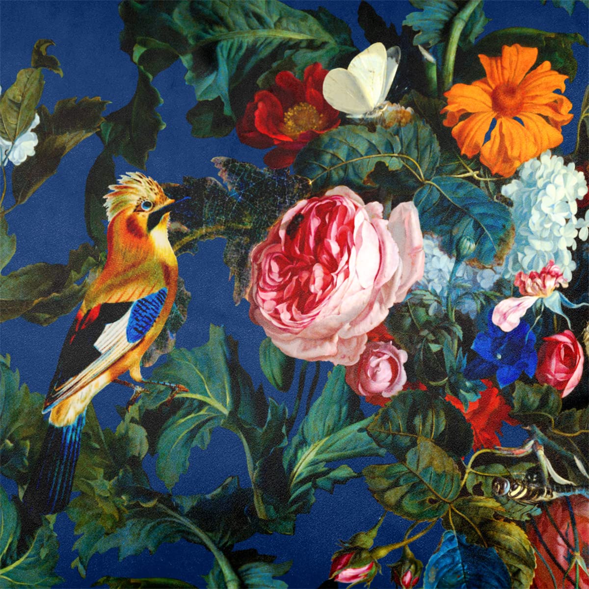 Izabela Peters Estate Blue Luxury Upholstery Curtain Fabric - Eco-Friendly Velvet - Designer Blind, Craft, Sewing Fabric By The Metre - Birds In Paradise - 1 Metre
