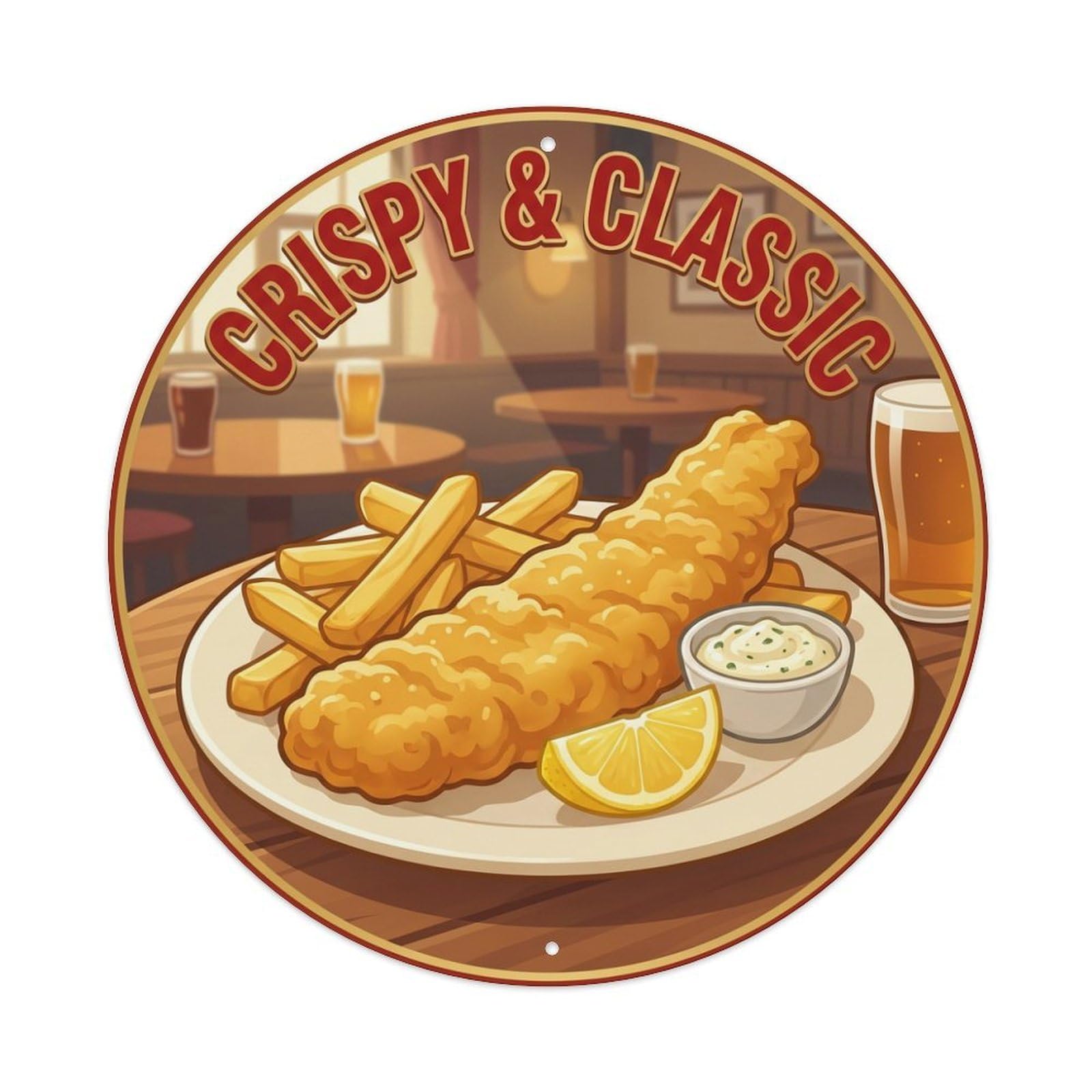 Metal Tin Sign Fish Chips Gourmet Food