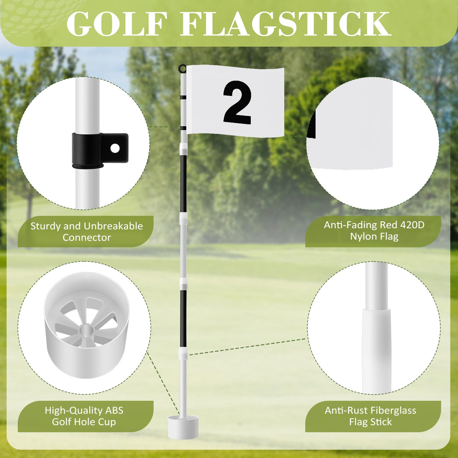 Golfflaggenstab, 1,8 m, grüne Flagge, Golflochstange, nummerierte Flaggen für Driving Range, Hinterhof, Putting Green und Chipping Greens, Geschenke, 2 Stück (schwarz)