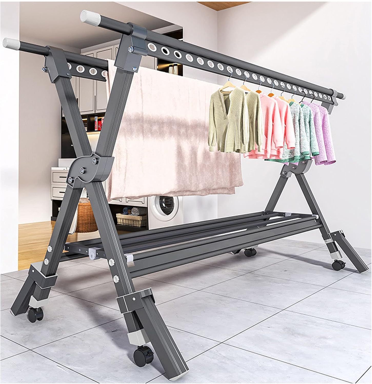 Qingluan Clothes Drying Rack, 59″-98″ Retractable Clothesline ...