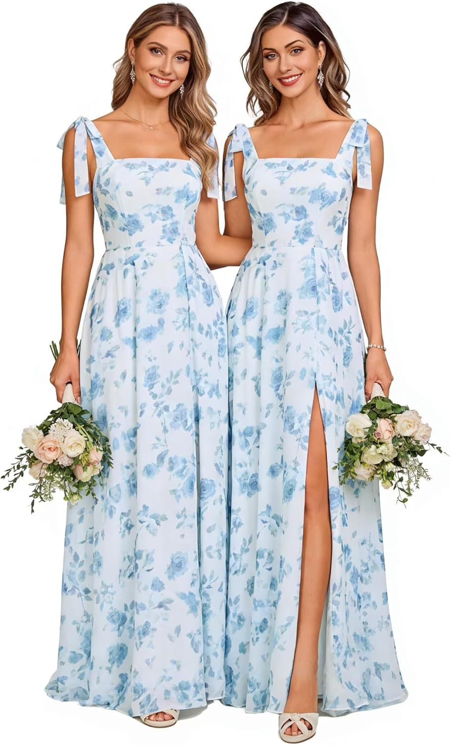 Chiffon Bridesmaid Dresses with Bow Square Neck Long Maxi Modest Formal Wedding Guest Dresses for Women - Image 2