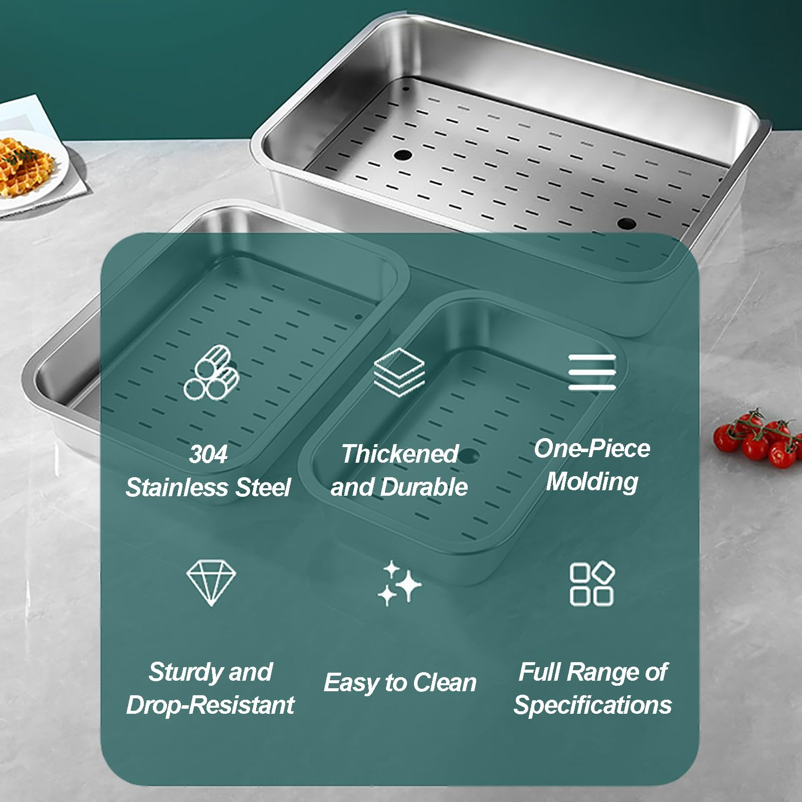 Bandeja Horno Acero Inoxidable 304 con Rejilla de Drenaje, Bandeja para Hornear para Escurrir Agua y Aceite, Ideal para Uso Doméstico y Comercial(45x35x4.8cm/18x14x2in)