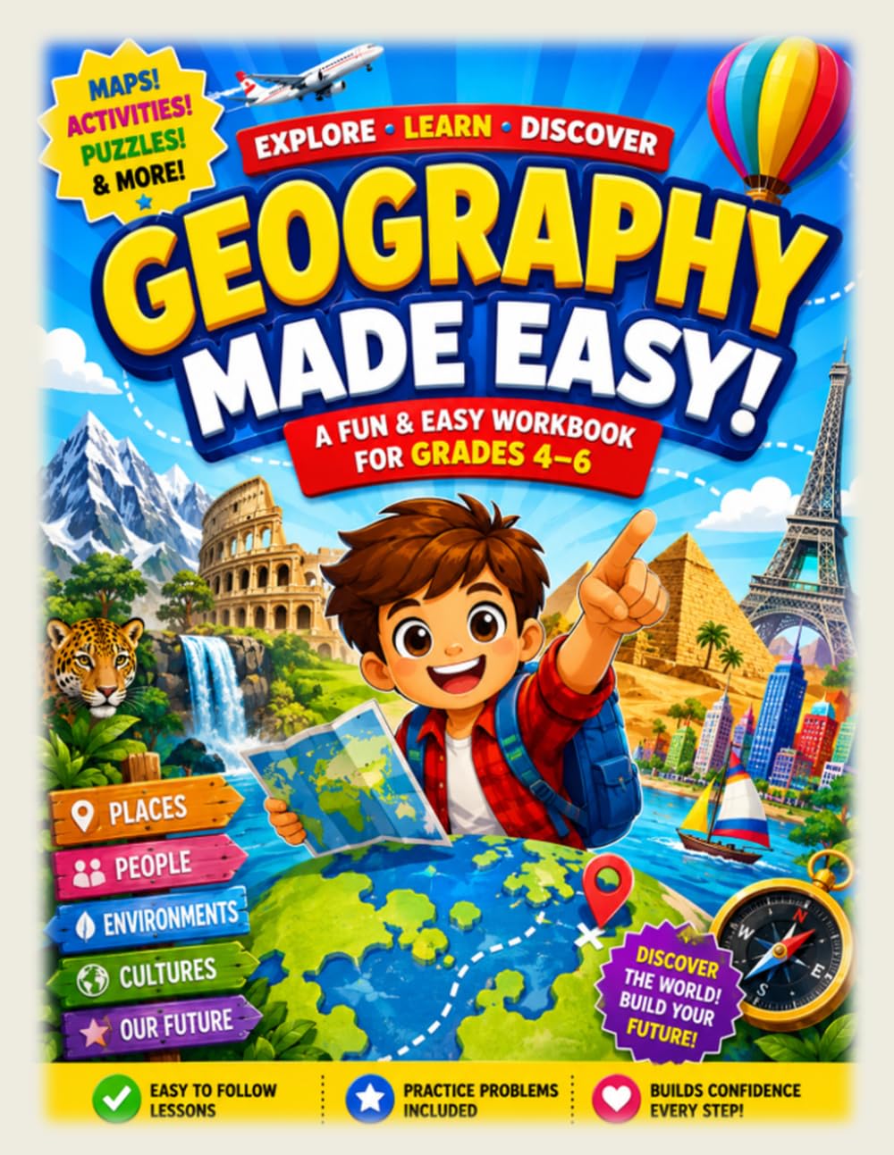 Geography Made Easy: A Fun & Easy Workbook for Grades 4–6 with Maps, Continents, Landforms, Weather, Cultures, Activities, Vocabulary, and Practice ... for Curious Kids! (Made Easy Learning Series)