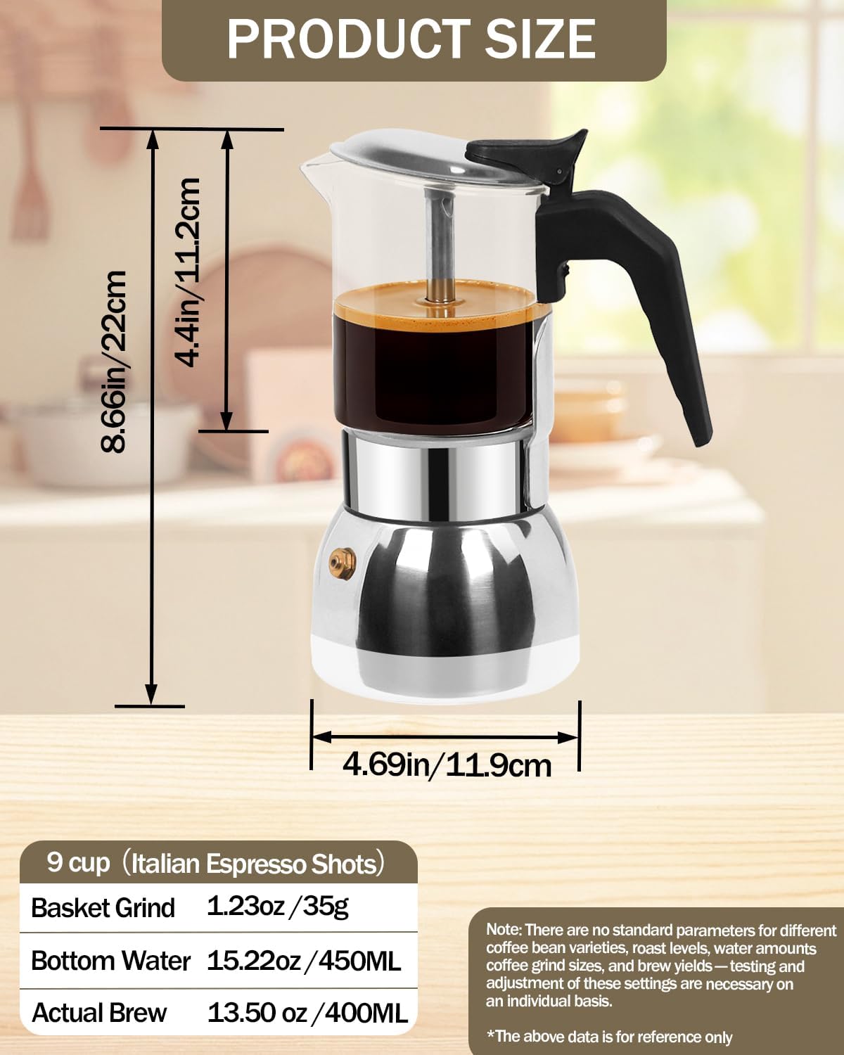 Coffee Maker Stovetop Espresso Maker Moka Pot Easy Brewing 9 Cup 15oz 450ml High Borosilicate Glass Stainless Steel Silver Percolator Home Italian Café Camping Classic Espresso Brew