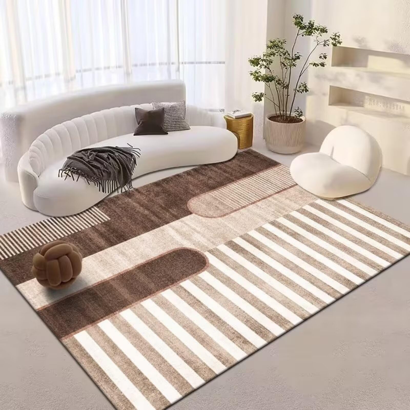 Lavable Tapis Poil Ras,Antiderapant Rectangle Moderne pour sous la Chaise De Bureau,Fille Chambre,Terrasse Couleur brune160x230cm