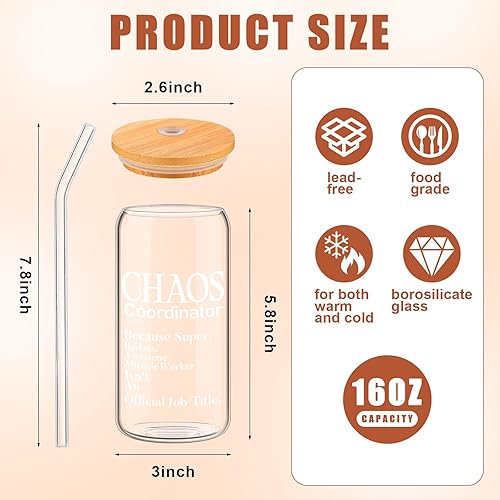 Miniatura 2 de Nuenen 2 piezas de regalos para amigos, regalos de entrenador, coordinador del caos para mujeres, vaso de café de vidrio de 16 onzas