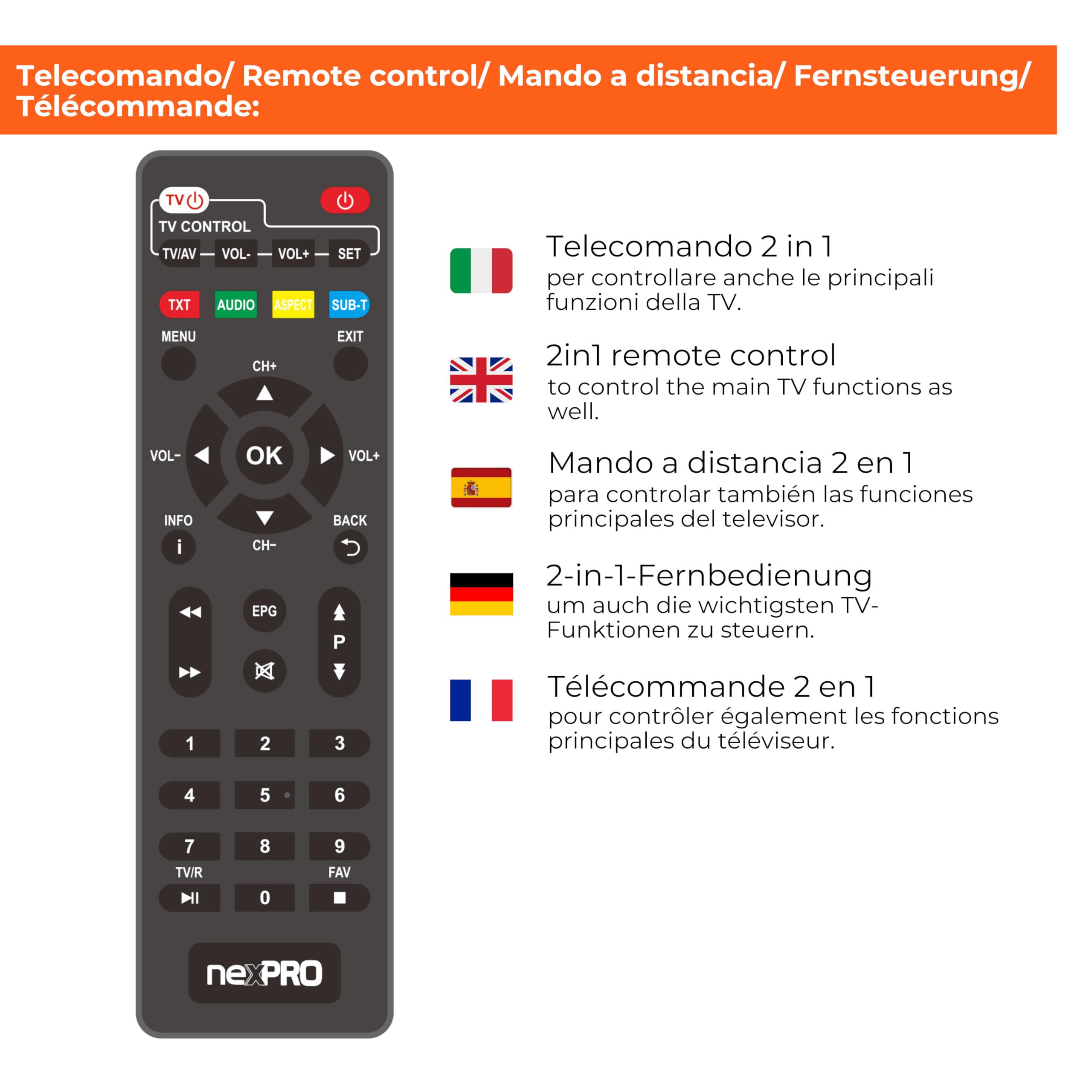 Stick - Decodificador Digital Terrestre, DVB-T2, Negro - Ahorra energía utilizando la alimentación del televisor, Mando a Distancia 2en1, Ideal para televisores montados en la Pared