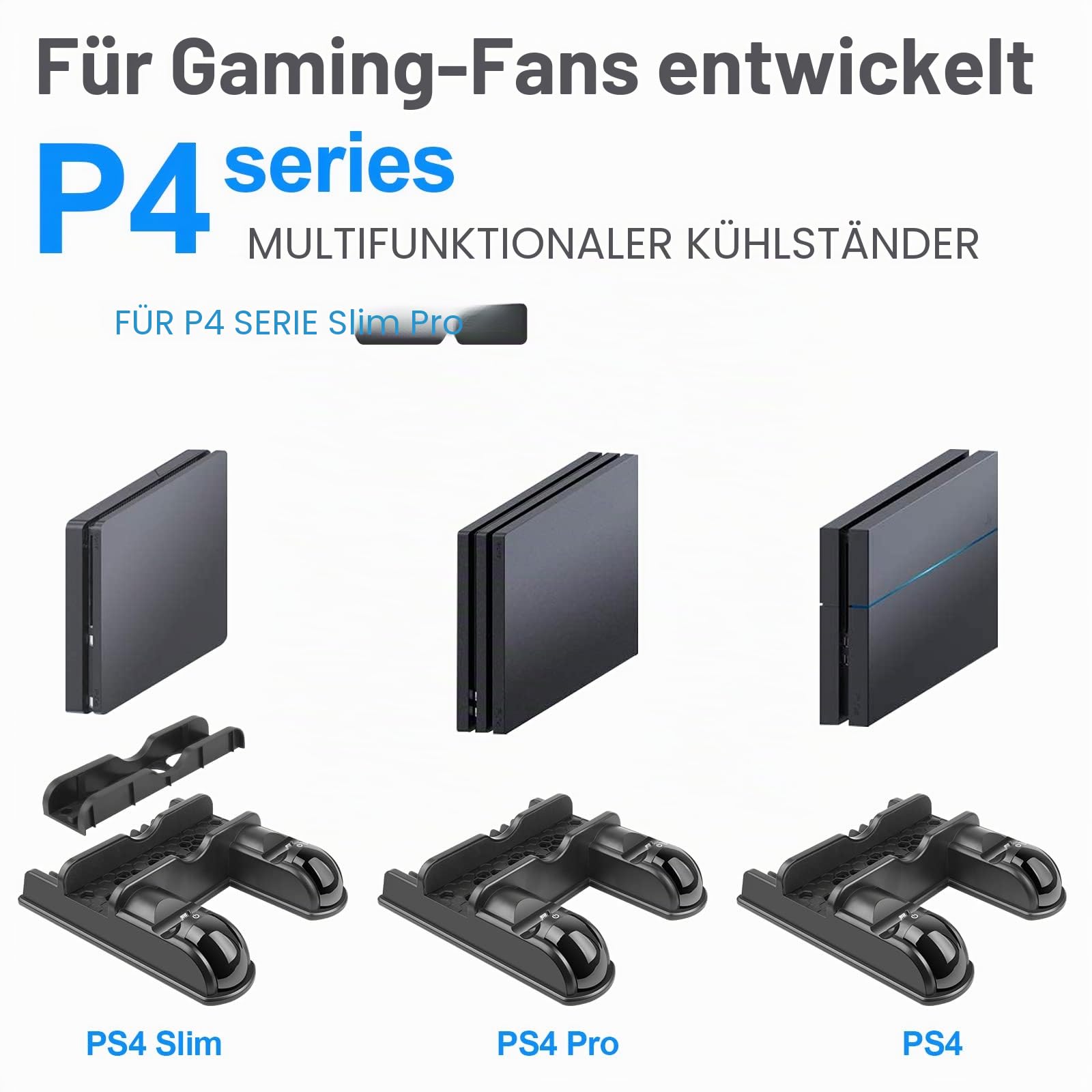 Labtec PS4 Standfuß, PS4 Ständer mit Lüfter und Dual Controller Ladestation für PlayStation 4/PS4 Slim/PS4 Pro mit 12 Spiel Slot, PS4 Zubehör