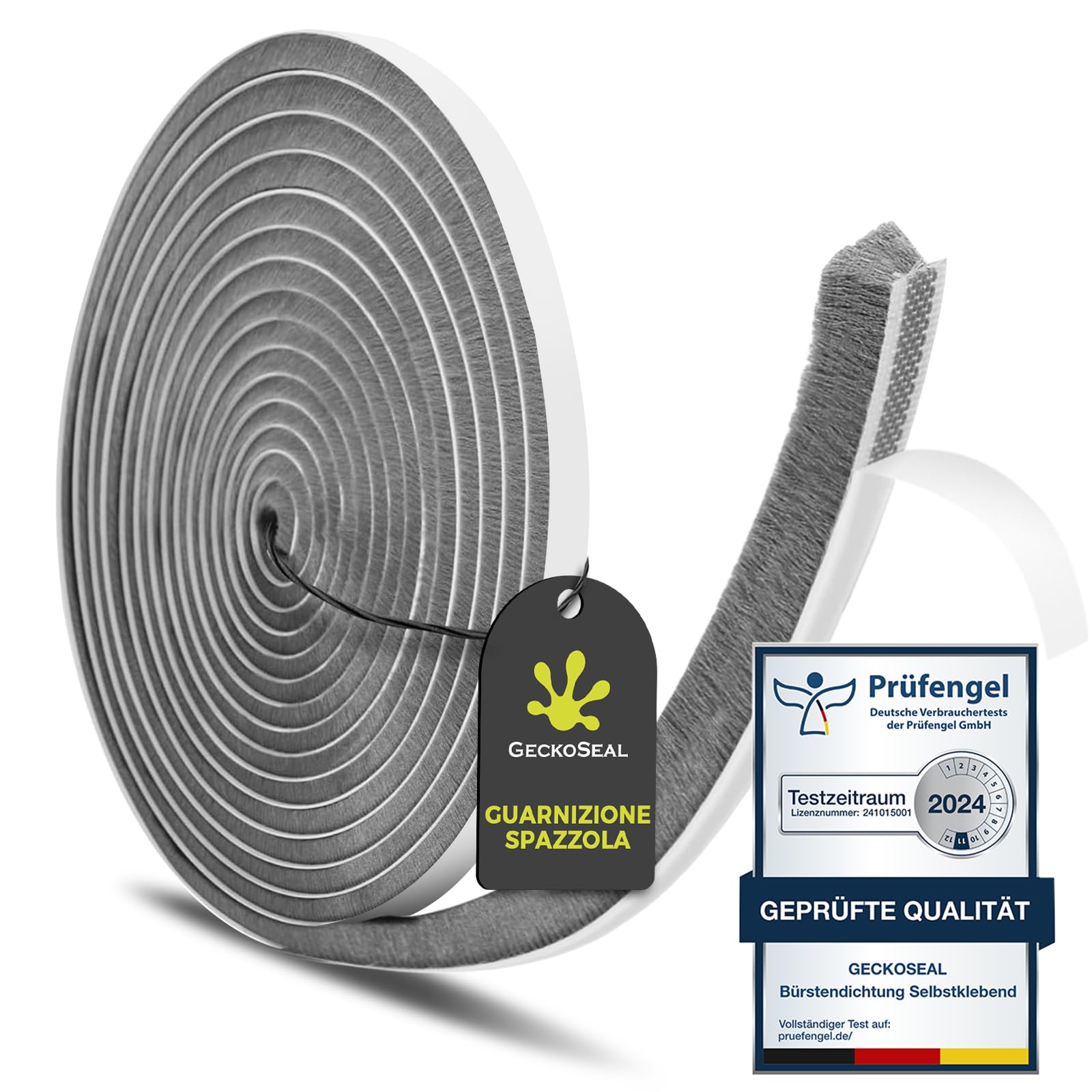 6 m Guarnizione Spazzola, 9 mm (L) x 9 mm (S) Guarnizione a Spazzola Autoadesiva, Antipolvere, Antivento, Riduzione del Rumore, Paraspifferi Spazzola Per Porte, Finestre, Armadi - Grigio