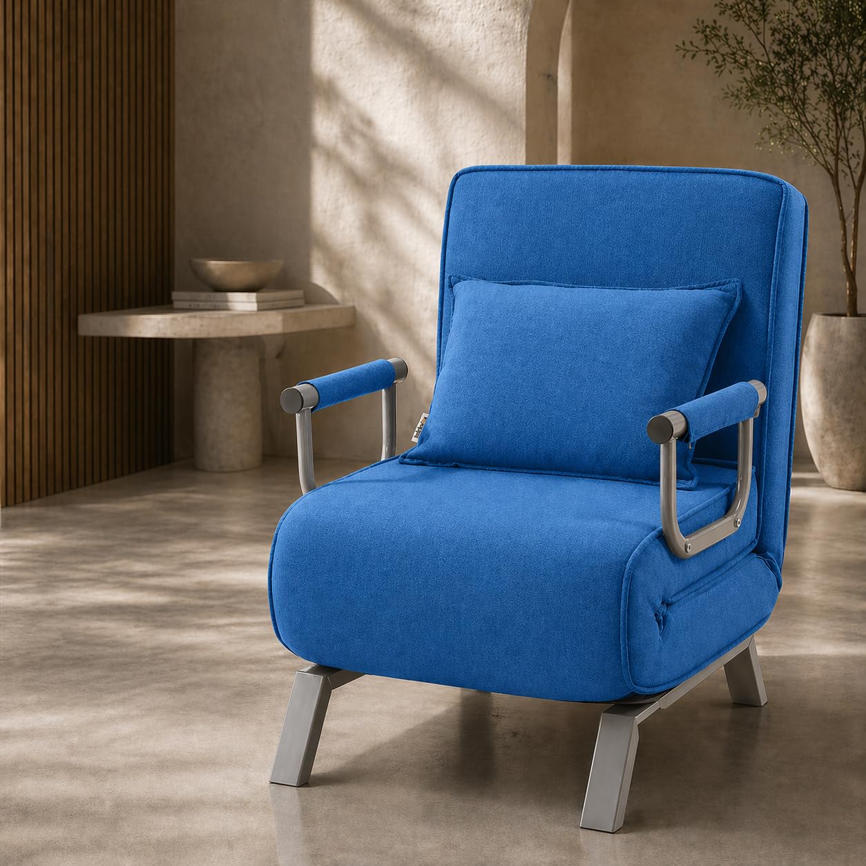 Schlafsessel Schlafsofa TED 3in1 mit Armlehne - Bettfunktion - Verstellbare Rückenlehne - inkl. Kopfkissen - Bis 200kg - Klappsessel Relaxsessel Sofabett Klappbett Gästebett Wohnzimmer Blau