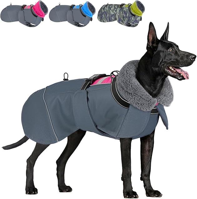 SlowTon Warm Pet Dog Coats and Jackets for Dogs Waterproof Fleece Dog Turtleneck Jacket - Reflective Winter Pet Clothes for Large Dogs in Cold Weather