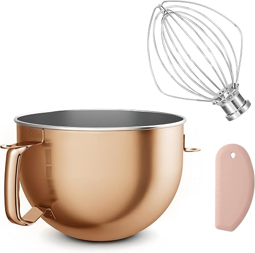 Copper Color 6 Quart Stainless Steel Mixer Bowl and KN256 whsik for Kitchenaid Professional Bowl Lift Stand Mixer, Compatible with KP26, KB26,KL26,KSM55,KSM60, Heavy Duty, Dishwasher Safer