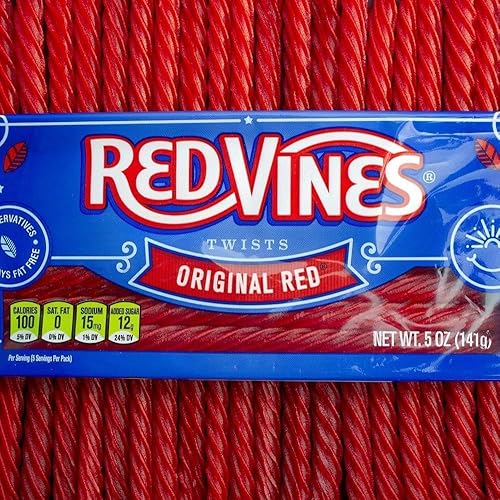 Miniatura 4 de PickN Buy Paquete con torsiones de regaliz Red Vines, caramelo suave y masticable original de sabor rojo, bandeja de 5 onzas paquete de 5, con bolsa