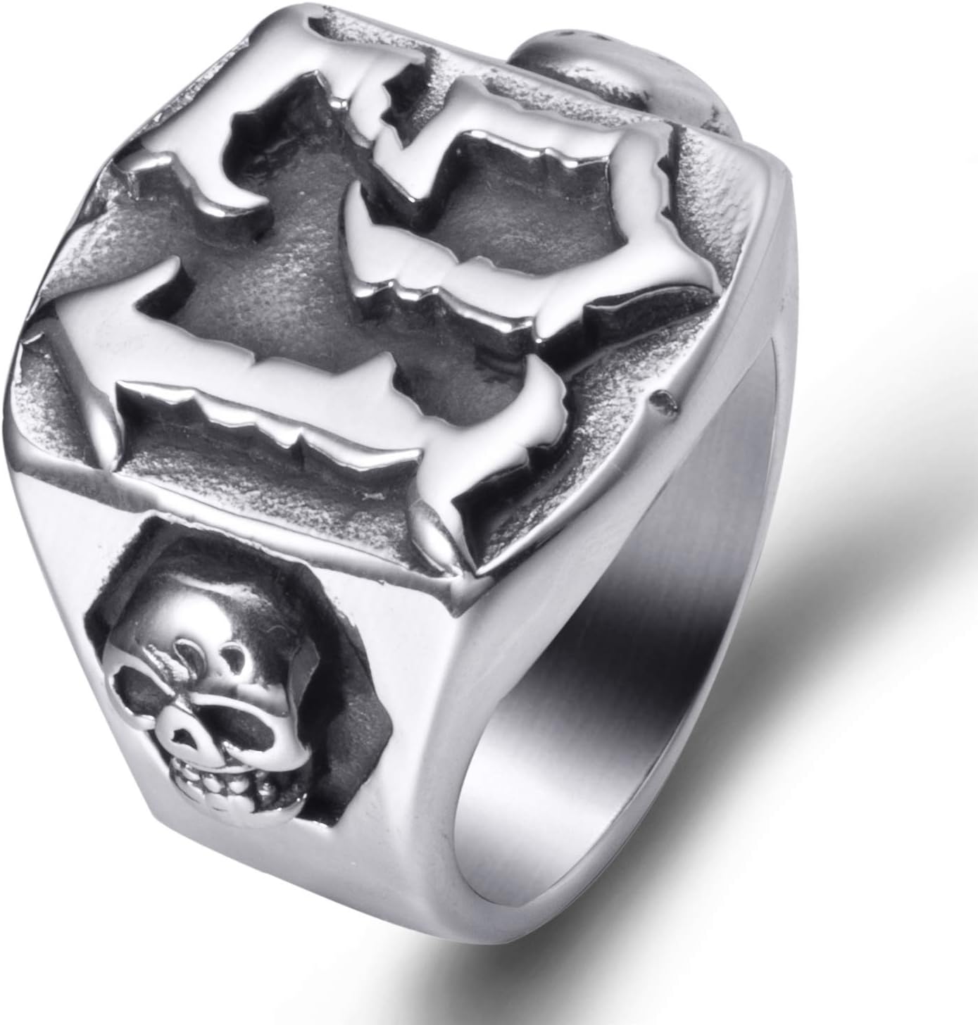 Skull Rings for Men Stainless Steel 13 Biker Ring High Polished, Silver Black Size 8,9,10,11,12,13