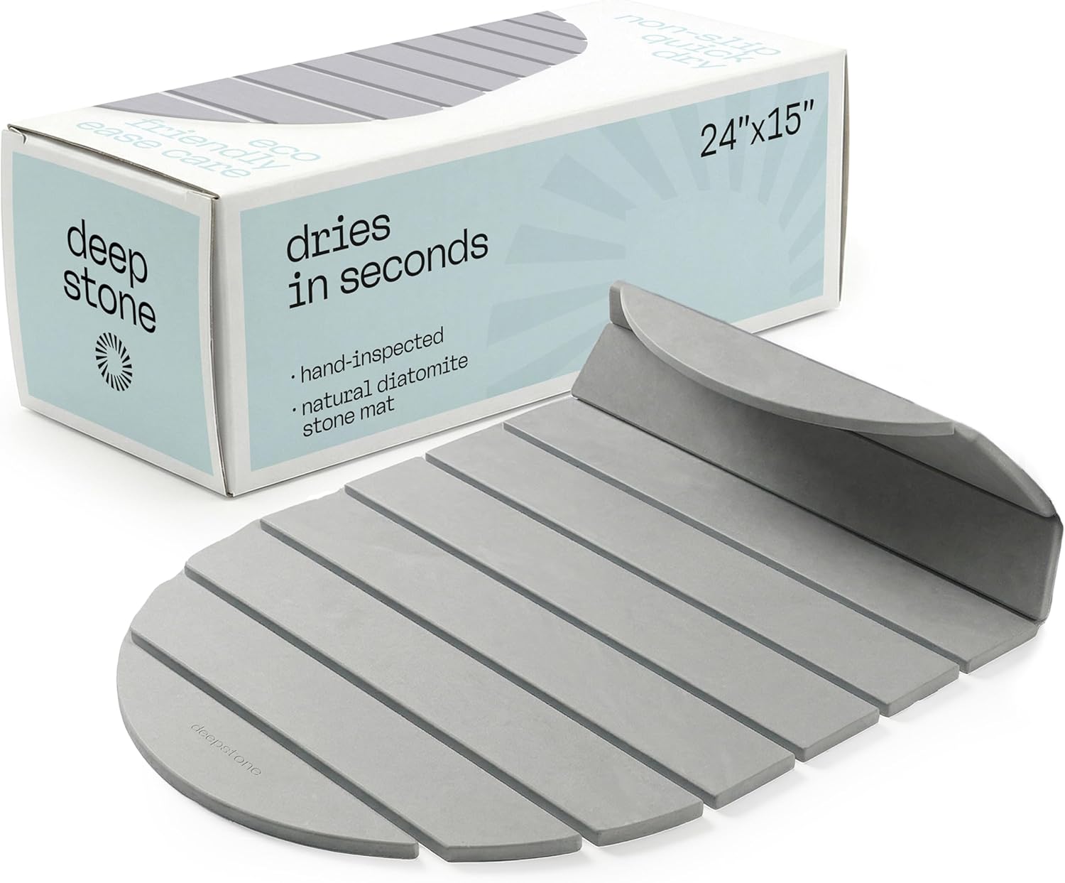 Deepstone Foldable Stone Bath Mat – Large Diatomaceous Earth Mat, Quick Dry with Non-Slip Base, Water Absorbing Bathroom and Shower Stone Mat, Easy to Clean (24” x 15”), Grey