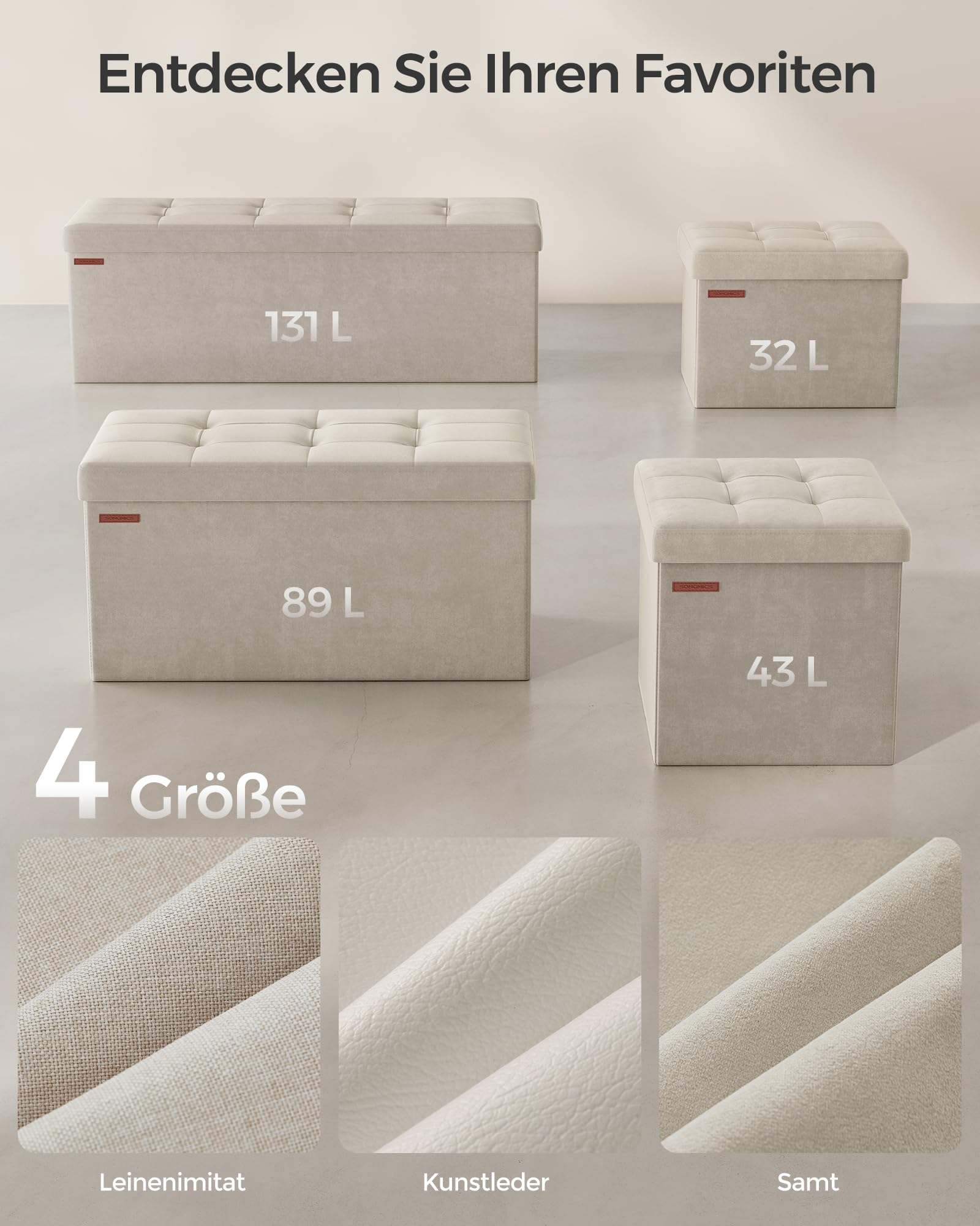 SONGMICS Sitzhocker mit Stauraum, klappbare Sitzbank, 38 x 110 x 38 cm Fußbank, Aufbewahrungsbox, bis 300 kg belastbar, für Wohnzimmer Schlafzimmer Flur, cremeweiß LSF277W01