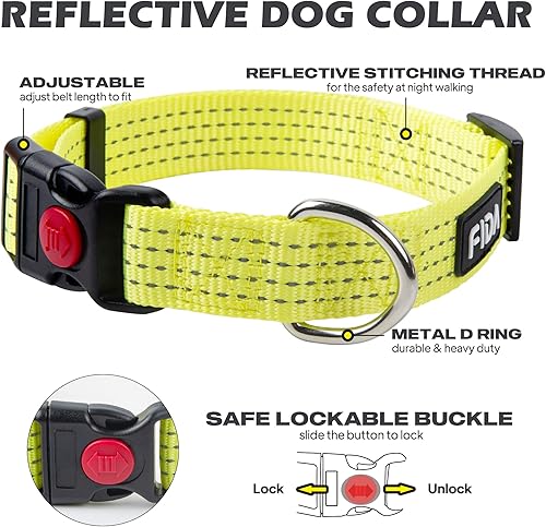 Miniatura 2 de Fida Collar reflectante para perro, collares de nailon para perros con colores neón para perros pequeños, medianos y grandes, de alta visibilidad,