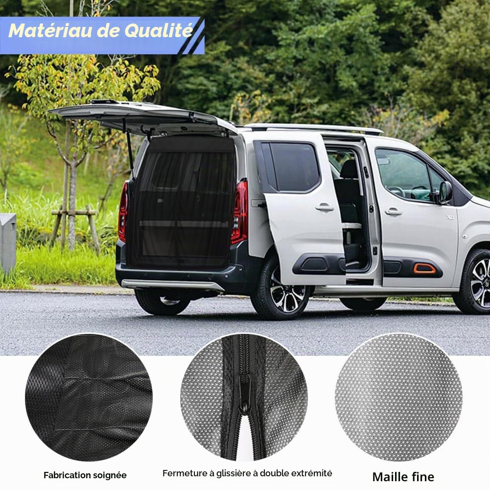Moustiquaire Compatible avec Citroen Berlingo Peugeot Partner Opel Combo 2018-2025 pour Hayon, Moustiquaire Magnétique Pare Soleil, Filet d'ombrage de Porte Arrière