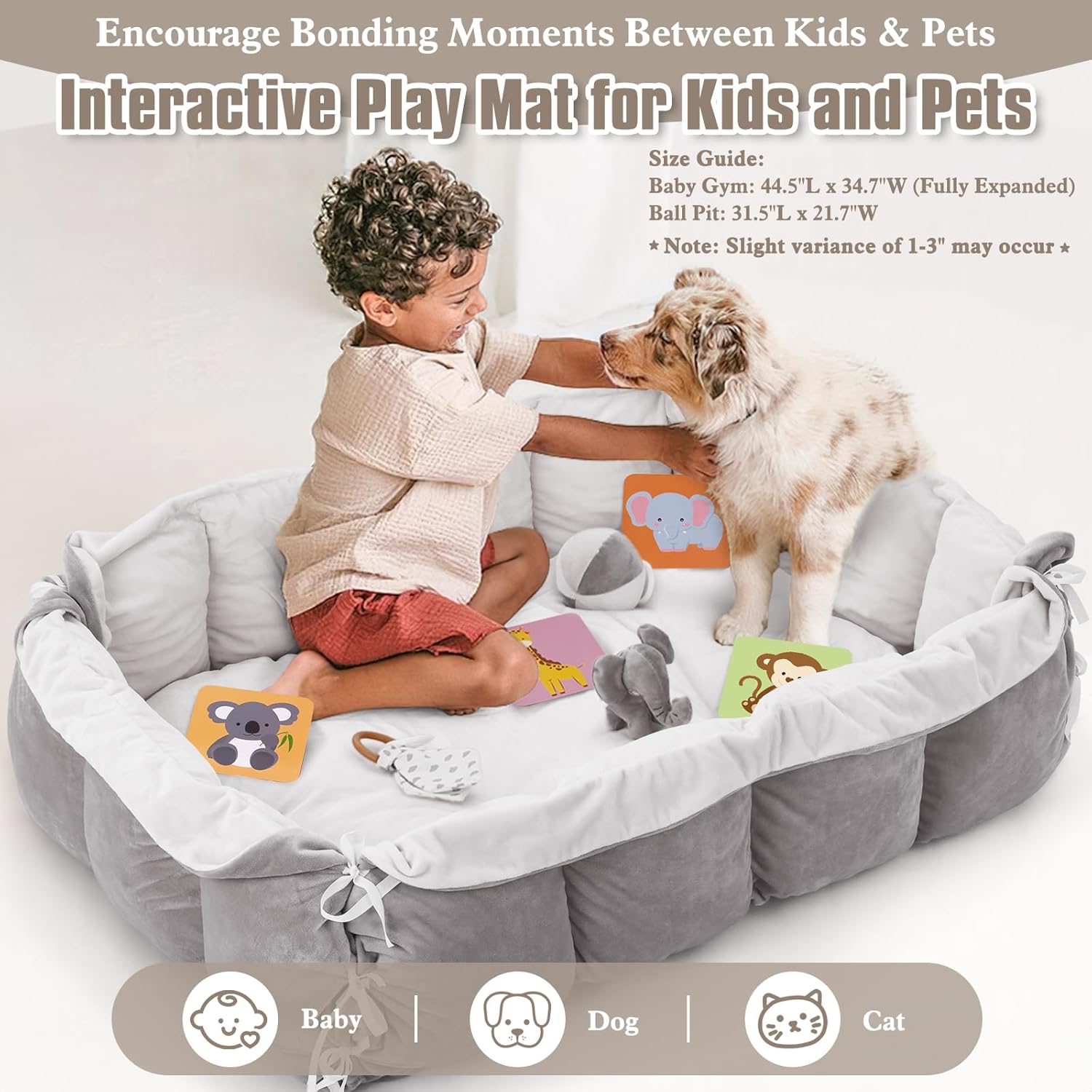 5-in-1 Plush Baby Play Gym & Activity Mat, Baby Play Mats, Baby Gym with Convertible Design, Tummy Time Mat with Pillow, 6 Sensory Toys for Newborn to Toddler, Grey - Image 6