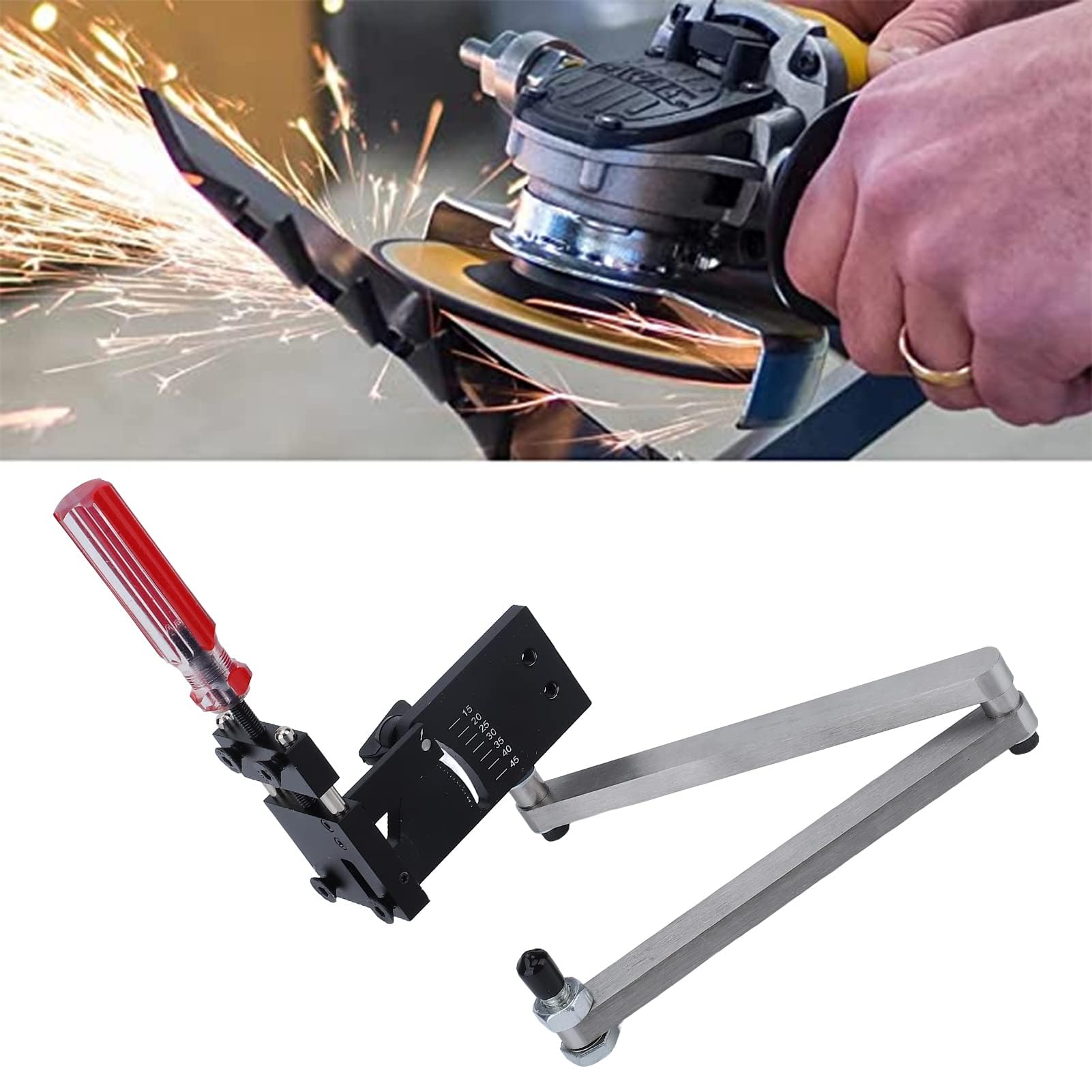 Afilador de cuchillas para cortacésped, herramienta de afilado de cuchillas para cortacésped ajustable de 15°-45°, kit de herramientas de soporte equilibrador de afilado portátil profesional