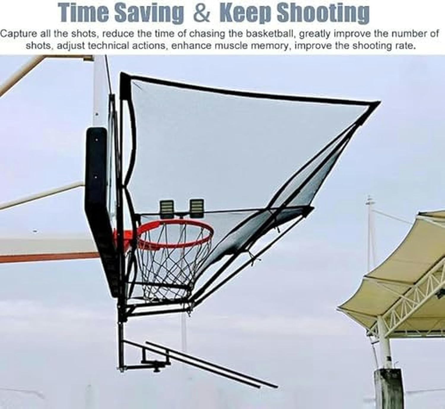 Universal Hoop Mounted Return Net - Quick-Install Attachment Fits Most Pole/Wall Backboards, Large 4.8x4.8m Net Catches and Returns All Shots