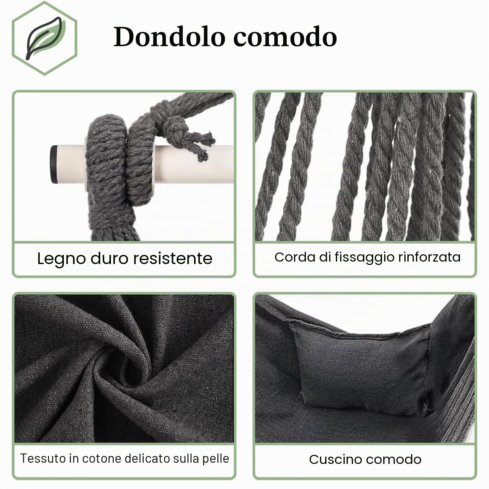 Supporto per Amaca a Sedia a Forma di C, Sedia sospesa con cuscino comodo, Poltrona Sospesa da Giardino,Interno Sedia Dondolo Esterno Sospesa, Carico Fino 150KG