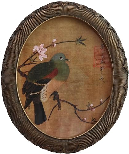 Zelvix Arte ovalado enmarcado de resina en relieve, arte de caligrafía floral y de pájaro para colgar en la pared, marco ovalado de 8 x 10,