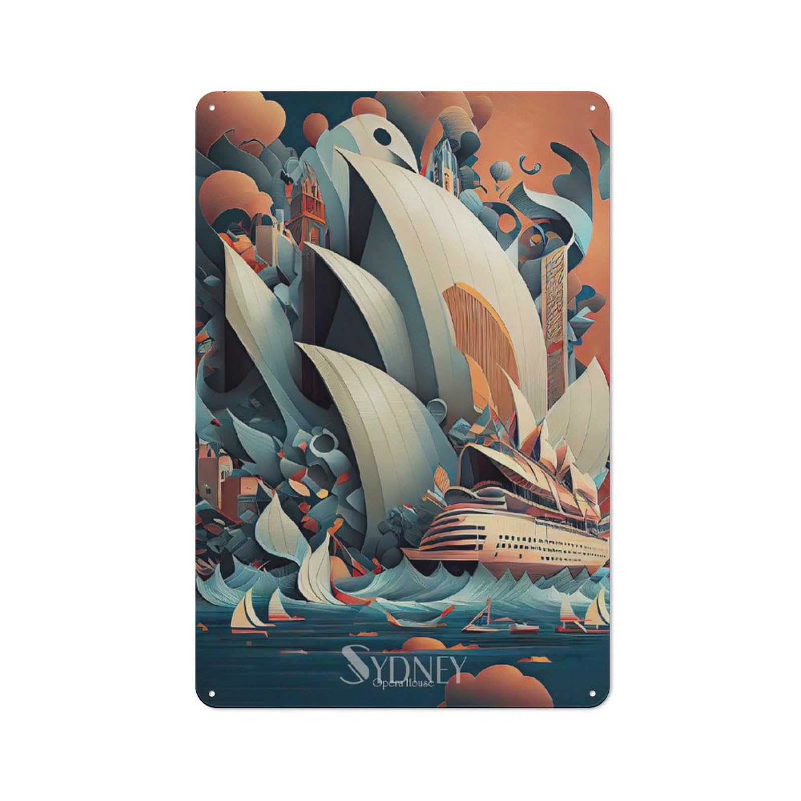 Junmoney Sydney Opera House 2 For Café Or Restaurant, Vintage Metal Sign 30X20cm, For Vintage Wall Decor Fans, For Cafés, Pubs And Restaurants