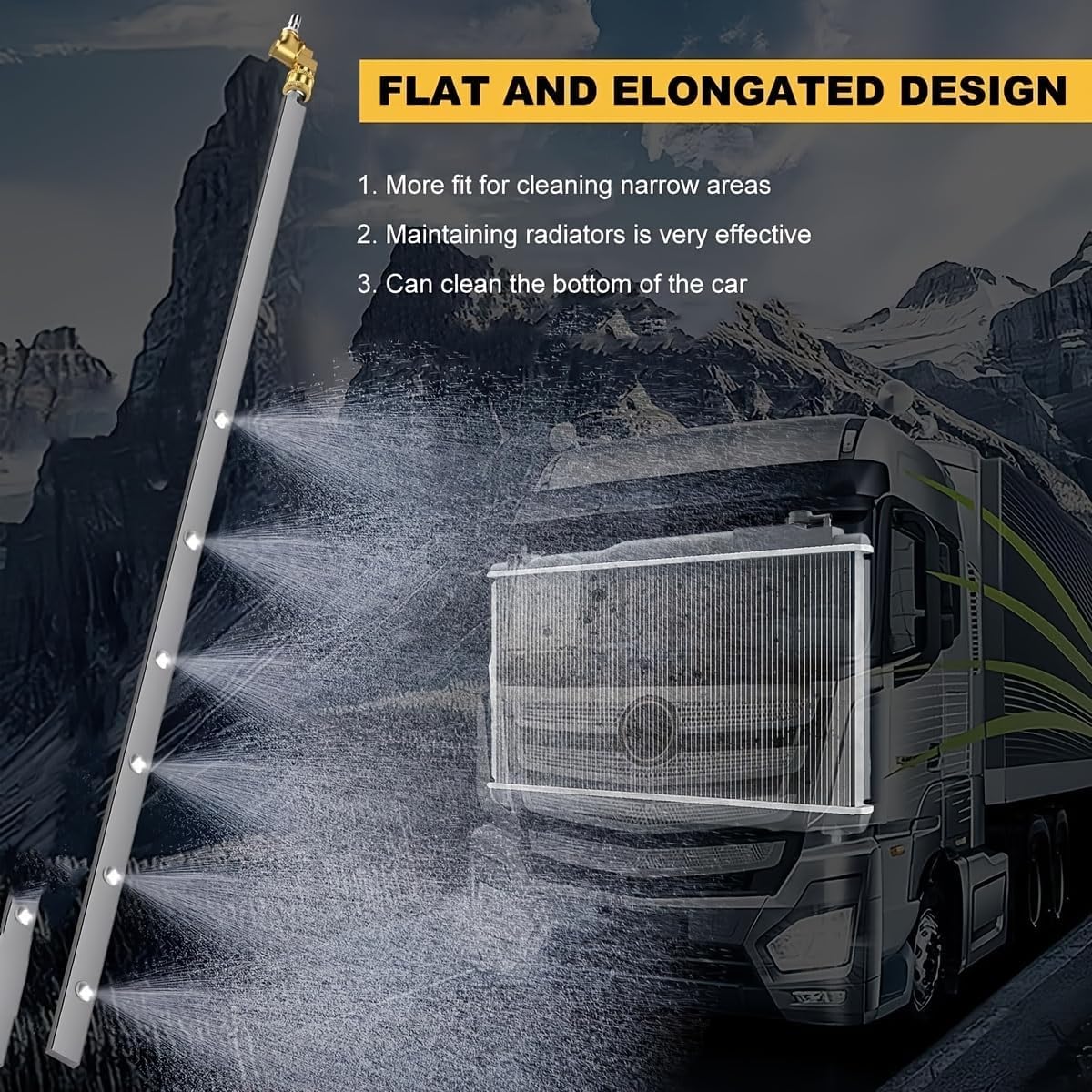 Radiator Cleaning Wand, 4500 PSI High Pressure Radiator Cleaner Tool with Air Pipe Quick Connector and Switch, 24-Inch Extended Reach No-Removal Water Tank Cleaner for Car, Truck, SUV and RV