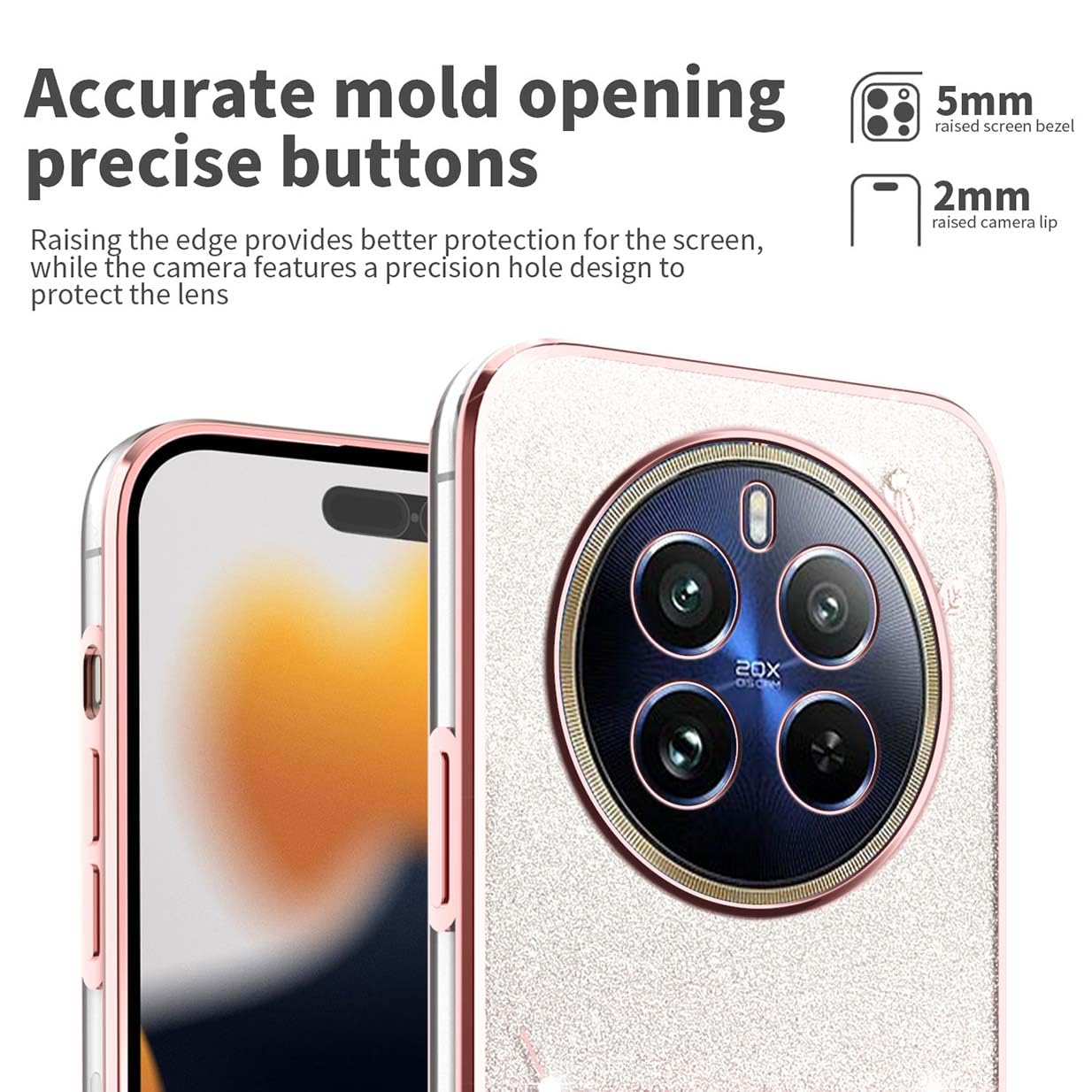 GOGME Glitter Cover per Oppo Realme 12X 5G / Realme 12 5G, Tlaio Elettrolitico Silicone TPU Antiurto Trasparente/Brillare Protective Custodia. Rosa