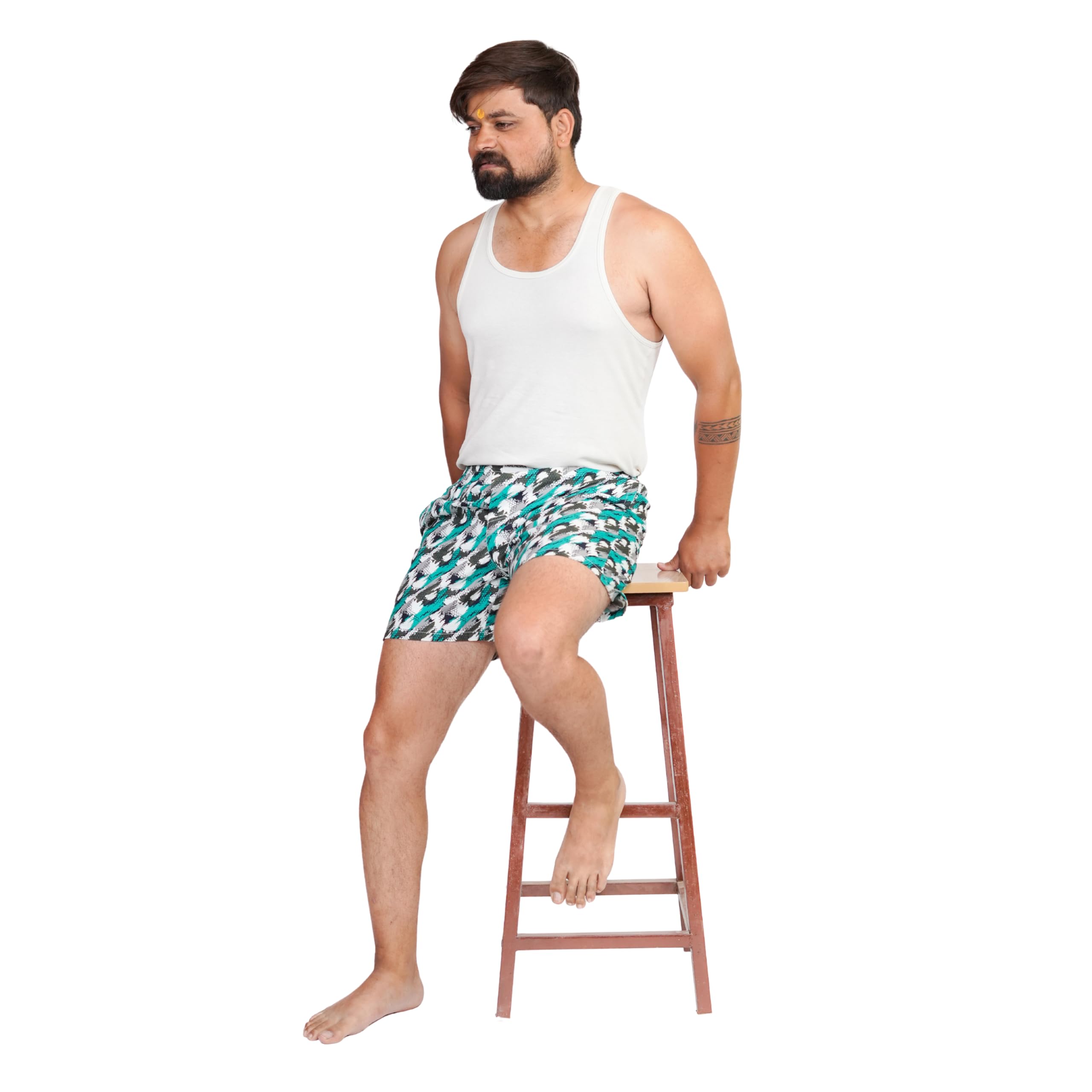 Men's Printed Boxer Shorts, Teal and Grey Abstract Pattern, Summer Casual Wear-image-30