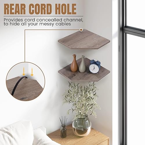 Miniatura 7 de Fun Memories Estante esquinero para montaje en pared, estantes de esquina flotantes, juego de 2 estantes de pared esquineros, estantes de