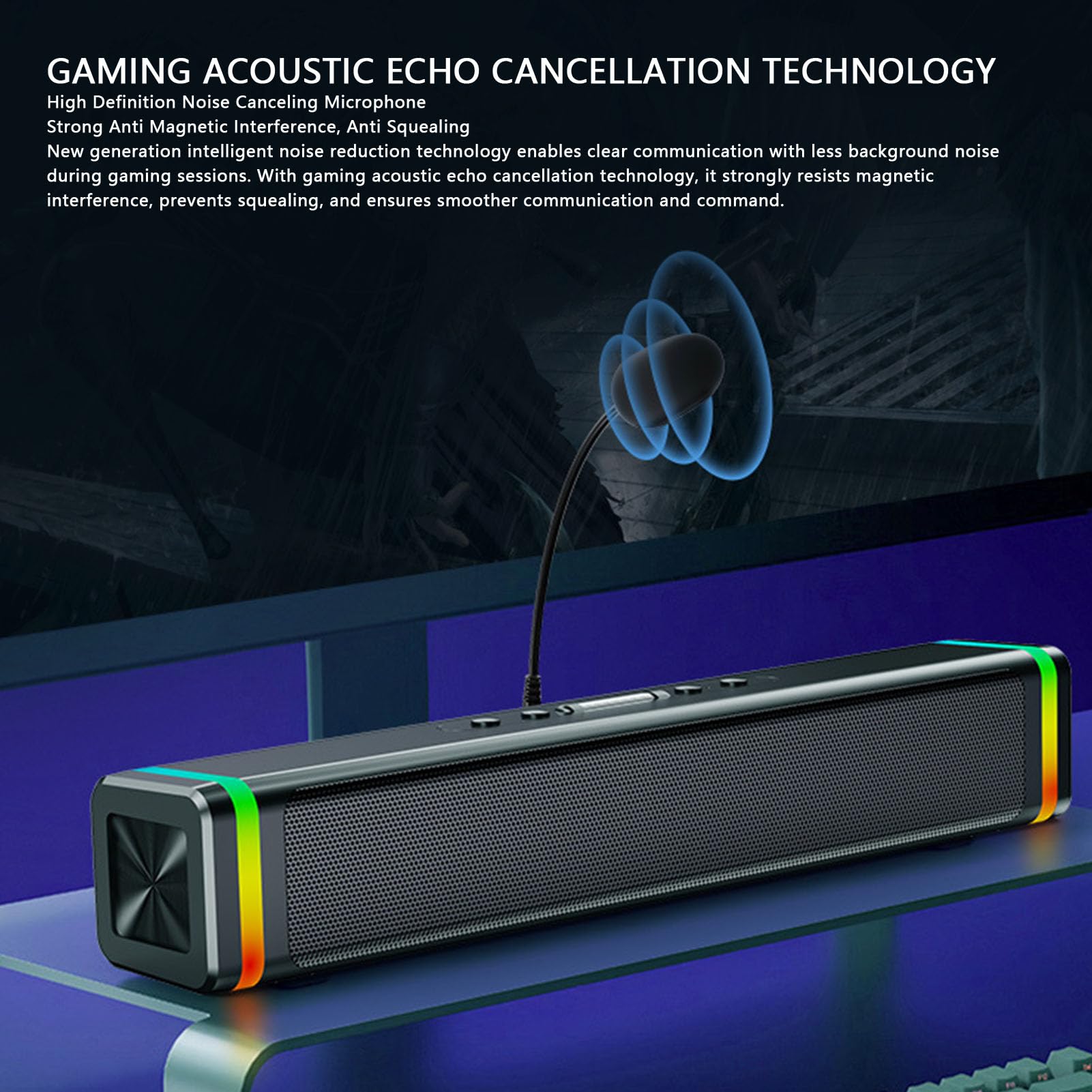 Altoparlanti per PC, Altoparlanti da Gioco Alimentati Tramite USB con LED RGB Dinamico Bluetooth 5.3, Soundbar da Tavolo con Controllo della Manopola del Volume Plug and Play per Monitor da