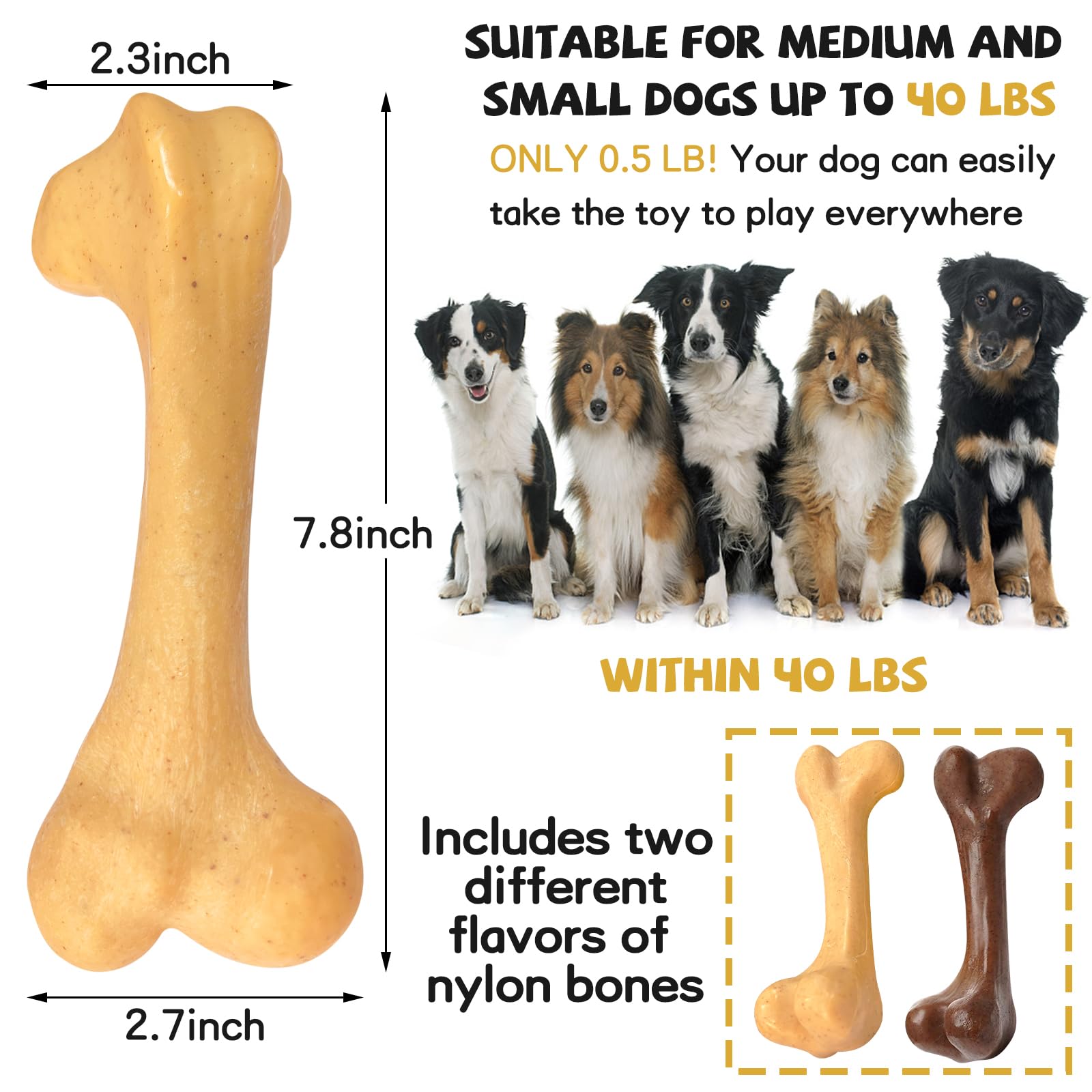 Giocattoli da masticare per cani aggressivi, ossa di cane in nylon, giocattoli indistruttibili per cani, giocattoli per dentizione per cuccioli di taglia media e grande, ottimo regalo per cani,