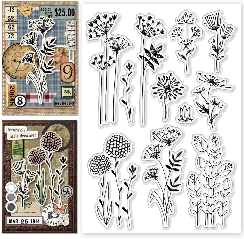 CHGCRAFT Dandelion Clear Stamps Leaves Flowers Transparent Stamp Dandelion Silicone Clear Stamp Seals for Cards Making DIY Scrapbooking Photo Decoration