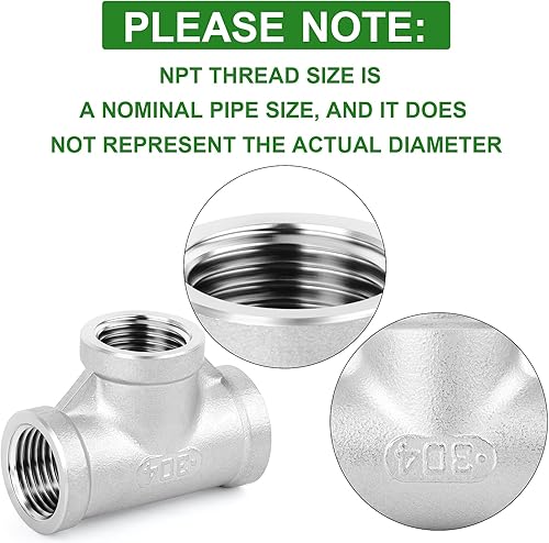 Miniatura 5 de TAISHER 2 piezas de accesorios de tubería de acero inoxidable 304, accesorios de tubería hembra NPT de 1-12 "x 1-12" x 1-12 "