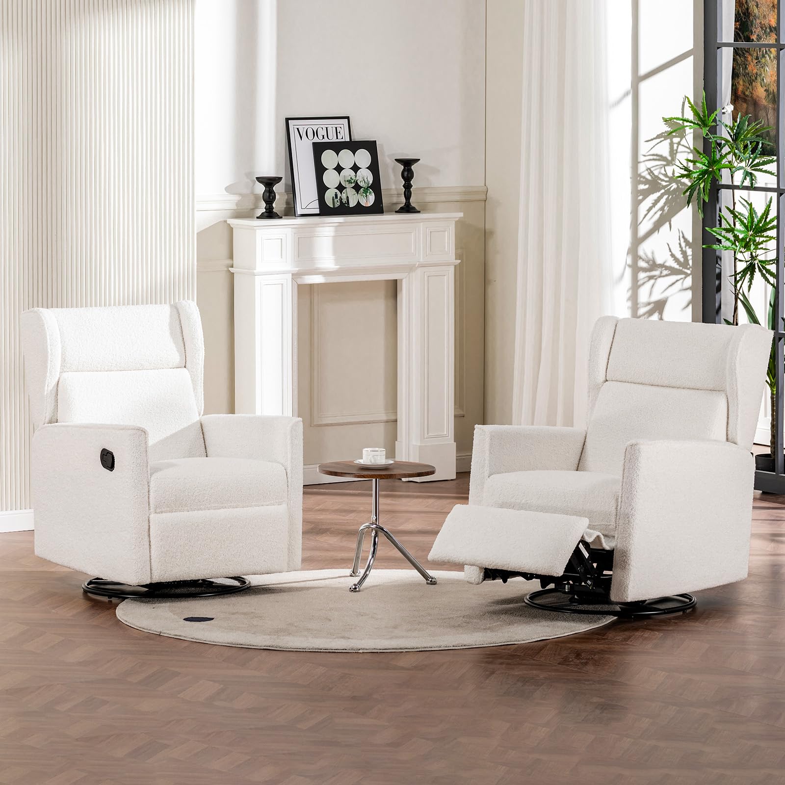 COMHOMA Nursery Rocking Chair Teddy Upholstered Swivel Rocker Recliner Manual Glider Reclining Chair for Living Room Bedroom Offices (Beige, 2 pcs)