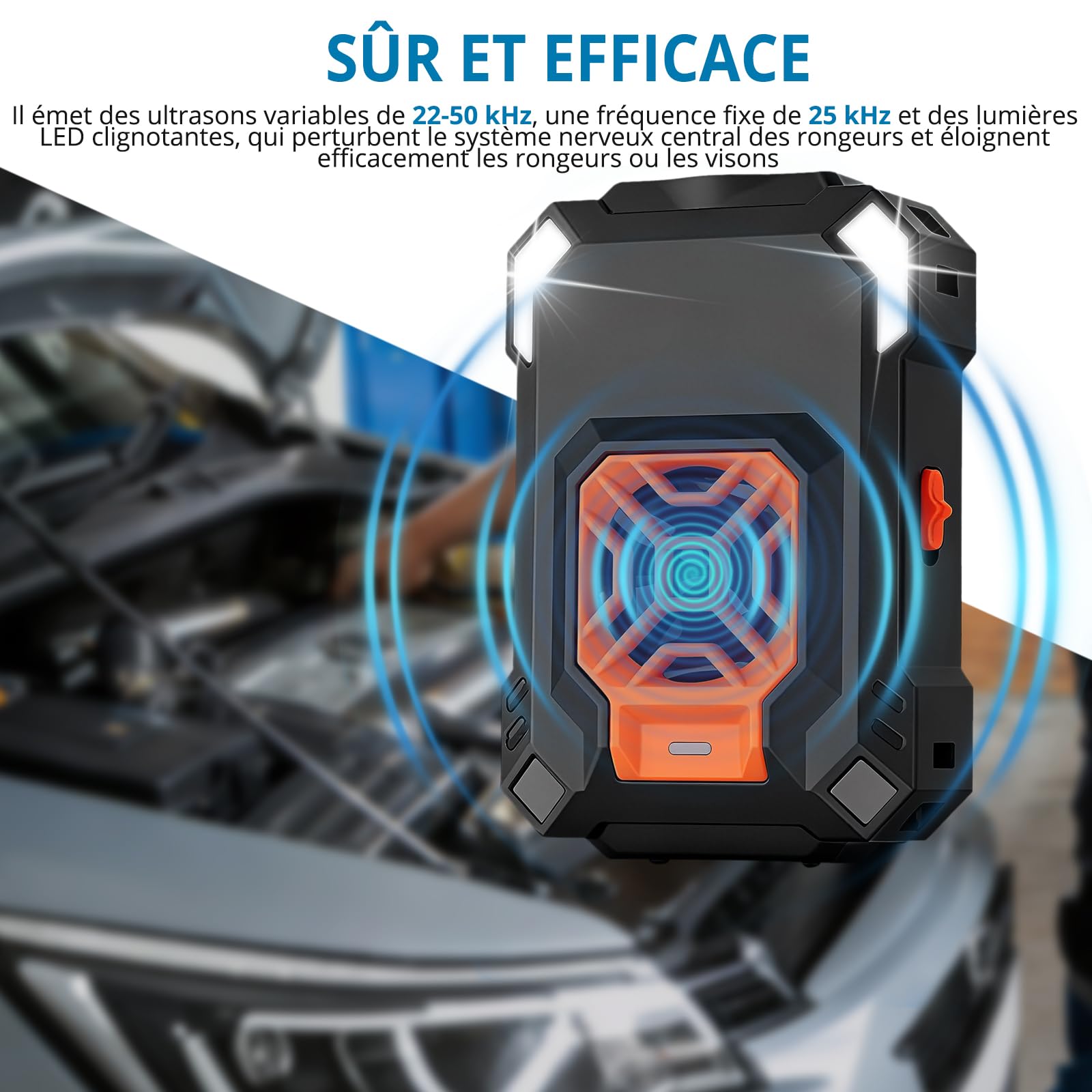 AUTOUTLET Répulsif Ultrason Souris pour Voiture 2 en 1 Répulsif Ultrason Rongeur Connexion électrique du véhicule/Câblage USB/Batterie Démarrage/arrêt Automatique avec Ligne d'Extension 50cm