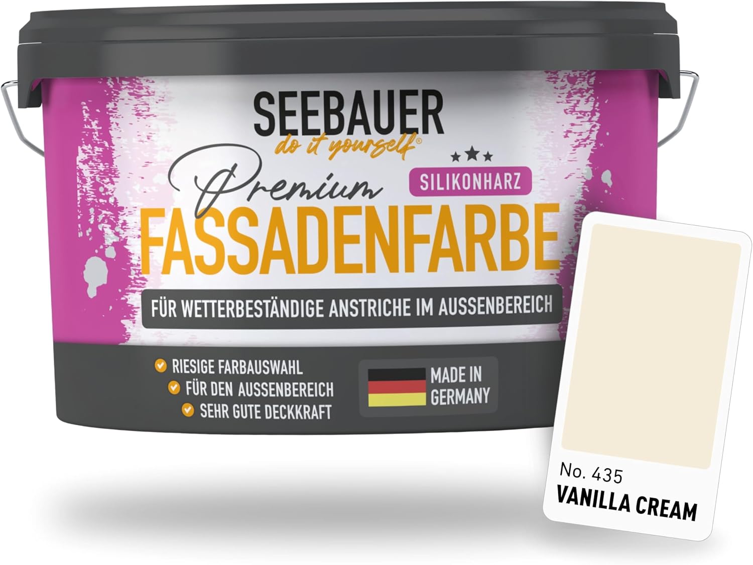 Silikonharz-Fassadenfarbe Beige 5L f r Au en No. 435 Vanilla Cream Selbstreinigende Fassadenfarbe mit Lotuseffekt - Geeignet f r Putz Mauerwerk und Beton