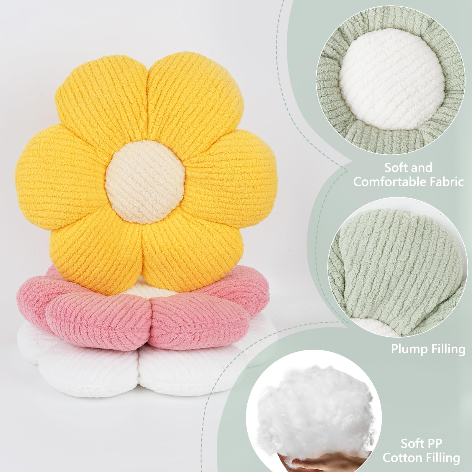 2 cuscini a forma di fiore, morbidi cuscini da pavimento per divano, soggiorno, camera da letto, decorazione per la stanza delle ragazze, bianco e rosa
