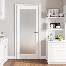 SMARTSTANDARD 32" x 80" French Interior Door, Tempered Frosted Glass Slab Door for Pantry, French Doors, Pocket Doors, Solid Core Interior Door Without Hardware Kit, White
