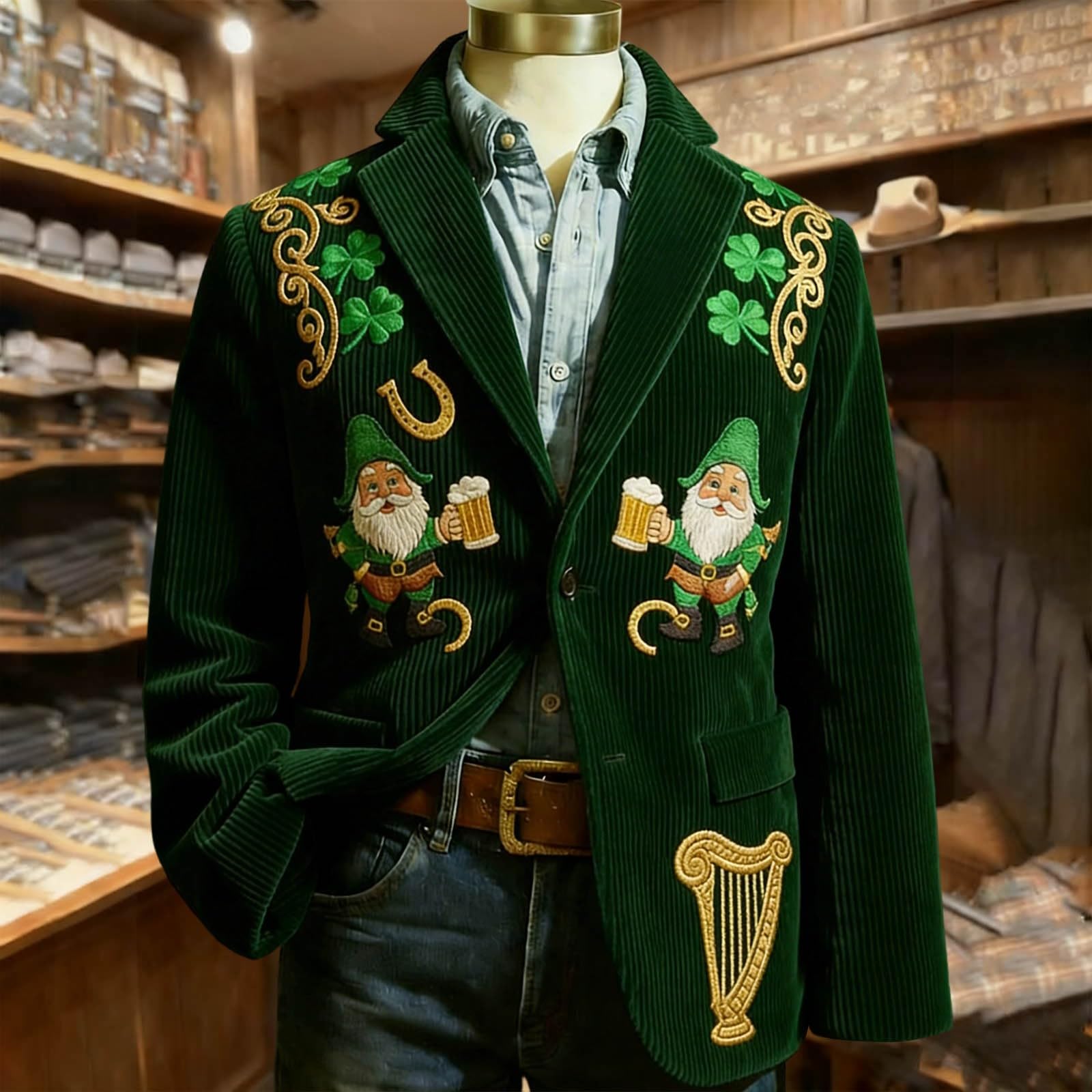 Generisch Giacca in velluto a coste dal taglio sottile con stampa alla moda per uomini eleganti nella vita di tutti i giorni