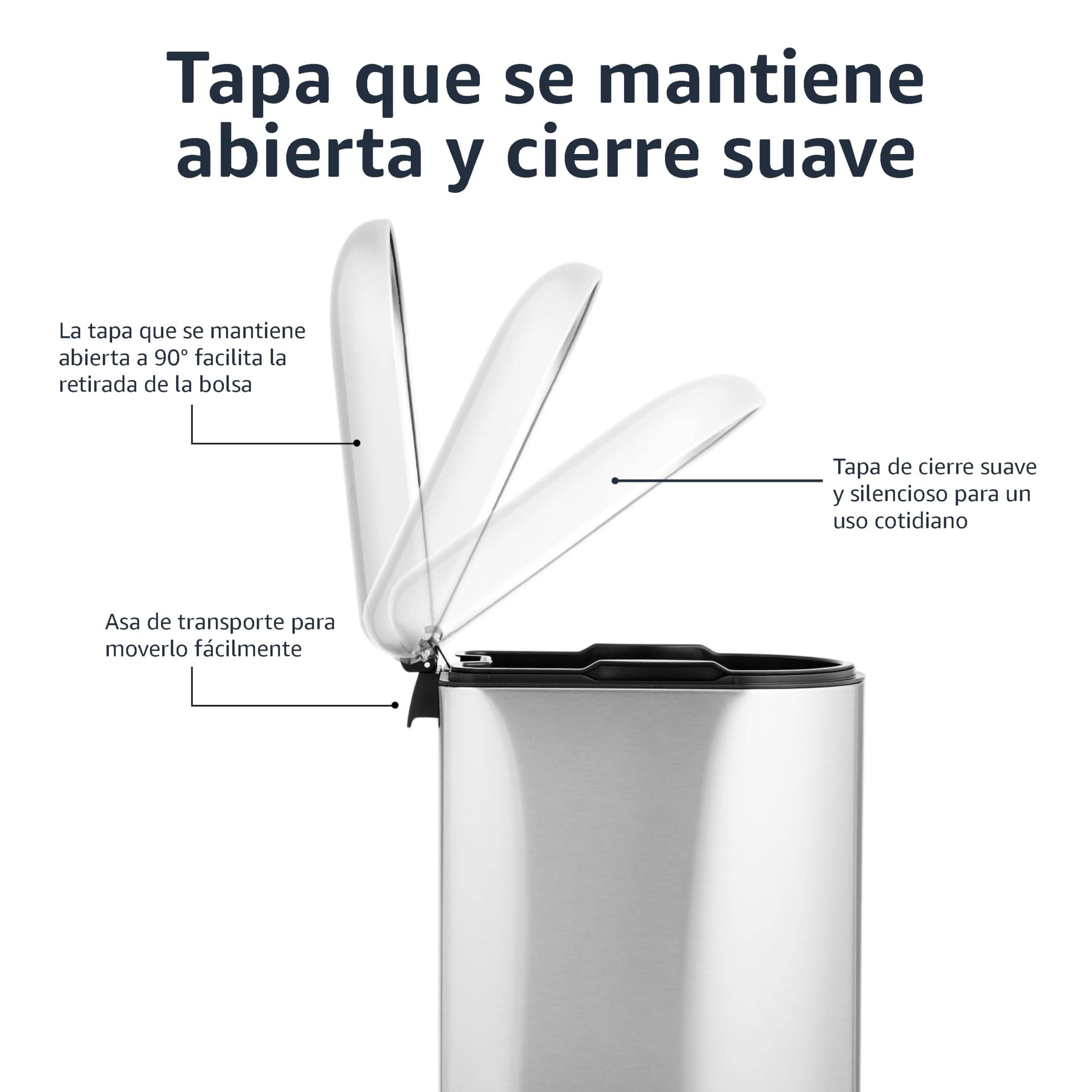 Amazon Basics Bote de basura pequeño en forma de D resistente a las manchas, pedal de cierre suave, para baño, recámara o sala, forma delgada para espacio estrecho, 10 l, acero inoxidable cepillado