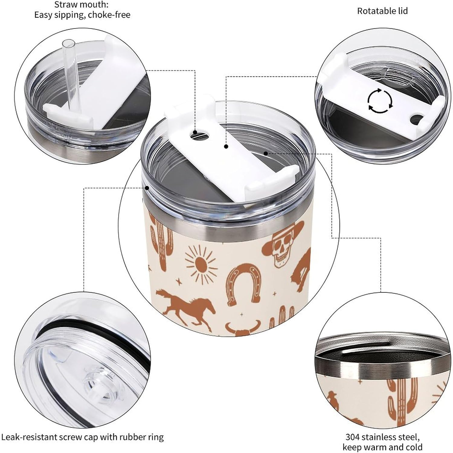 Western Tumbler 40 OZ Drinking Cup with Handle Flip Straw, Reusable Insulated Tumbler Mug Cup Stainless Steel, Western Gifts for Women & Men - Image 5