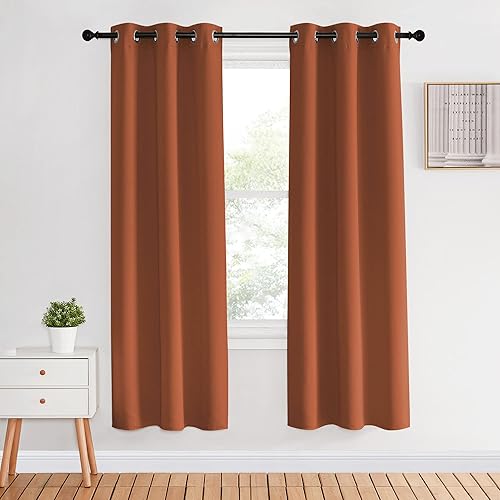 NICETOWN Paneles de cortinas opacas para habitación de niñas, color naranja quemado, 1 par, 34 x 70 pulgadas, cortinas opacas con aislamiento