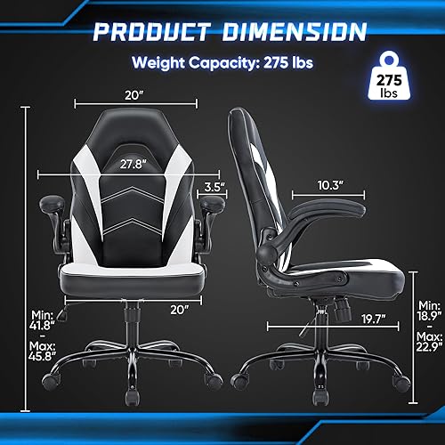 Miniatura 2 de OLIXIS Office Desk Leather Gaming Computer Chair with Adjustable Swivel Task and Flip-up Arms, Black-White