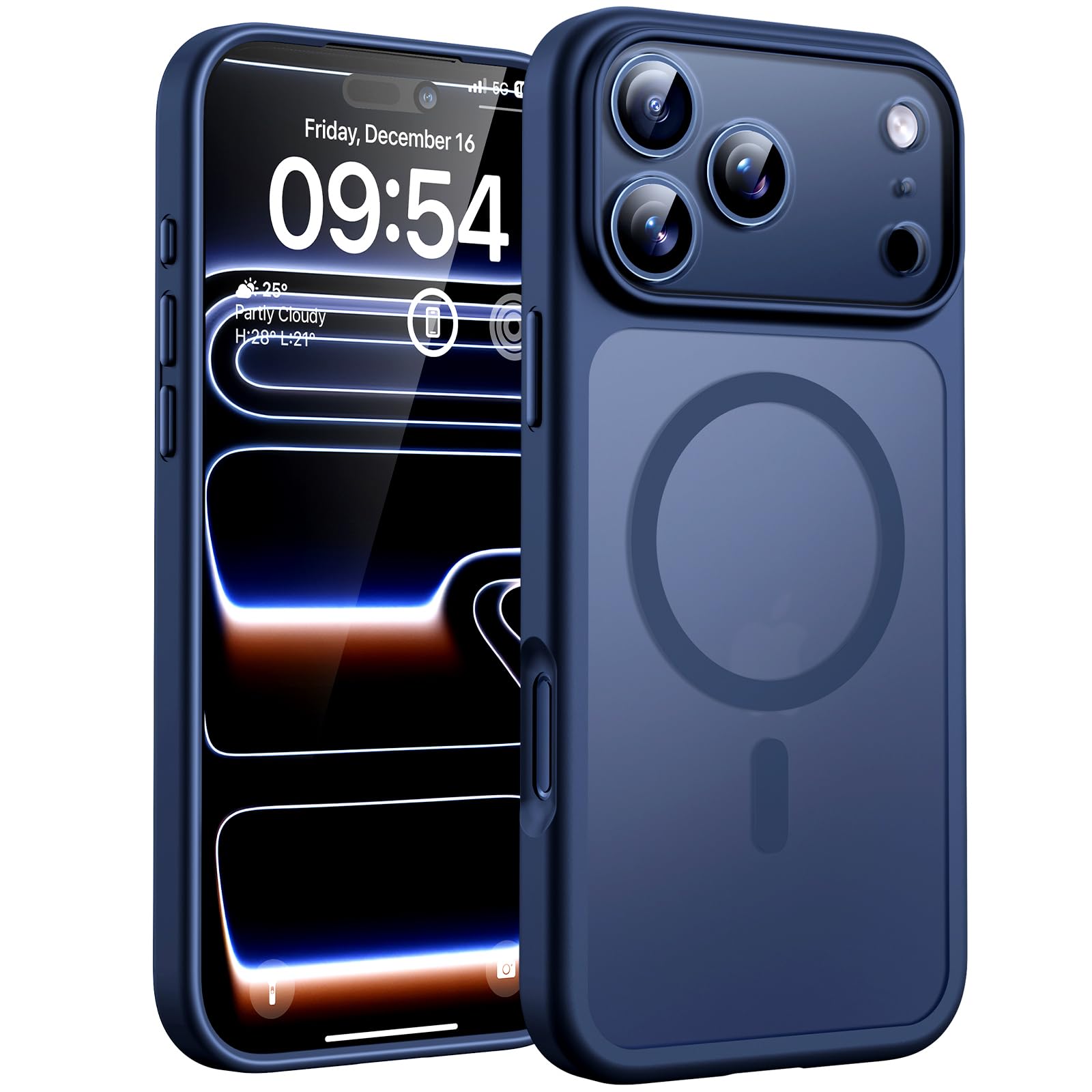 TOCOL Cover Magnetica per iPhone 17 Pro 6,3 Pollic, Compatibile con MagSafe, Anello Magnetico Incorporato, Protezione Fotocamera Integrata, Custodia Antiurto Traslucida Opaca, Blu