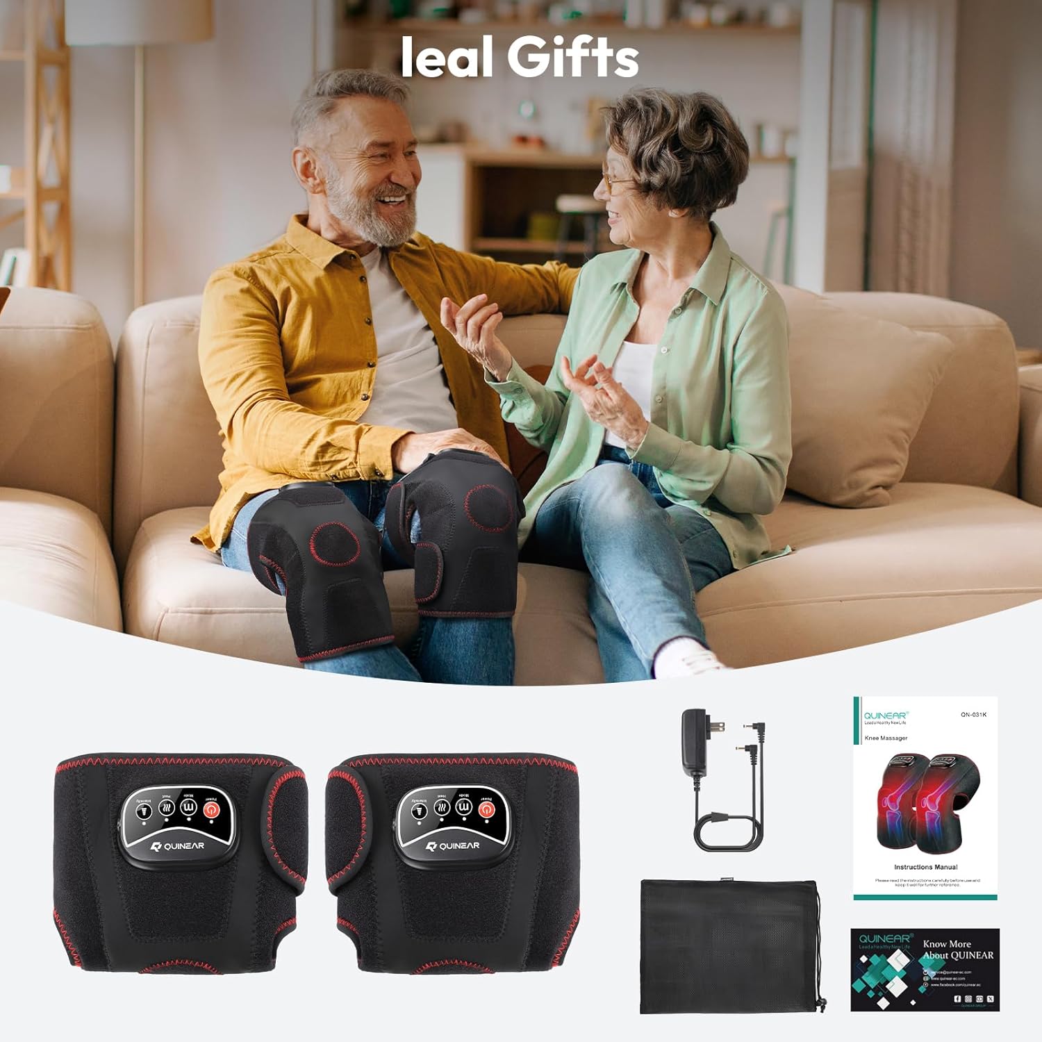 QUINEAR Knee Massager for Pain Relief,Air Compression Heating Pad for Knee,Heated Knee Warmers Wrap, Gifts for Men Women Dad Mom,3 Modes & 3 Intensities - Image 7