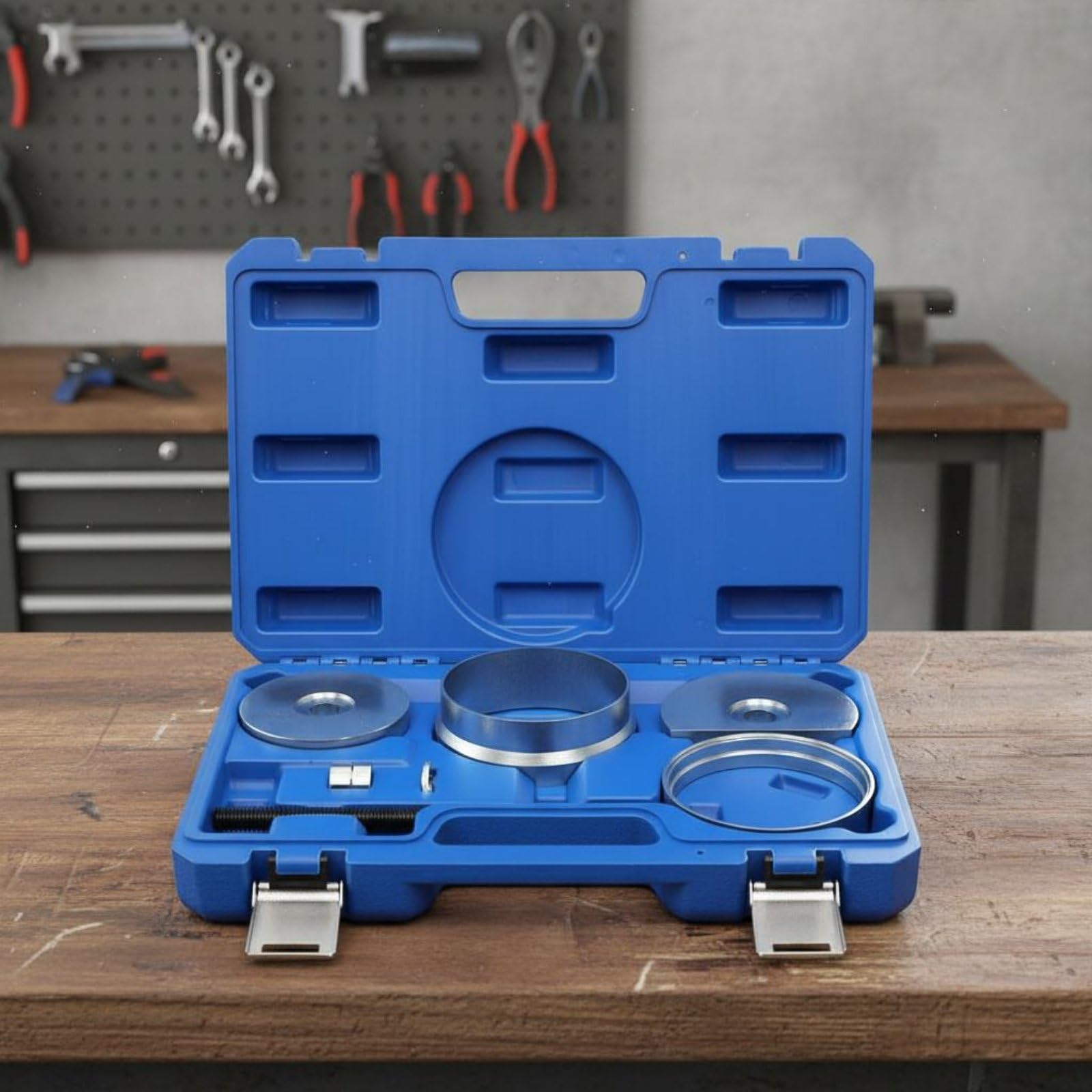 Amagogo 9 Pezzi Kit Rimozione Bushing Sospensione Pressa Boccole Braccio Oscillante Attrezzo Officina in Acciaio con Valigetta Rigida Adatto per Meccanici Riparazioni in Officina Assistenza Mobile