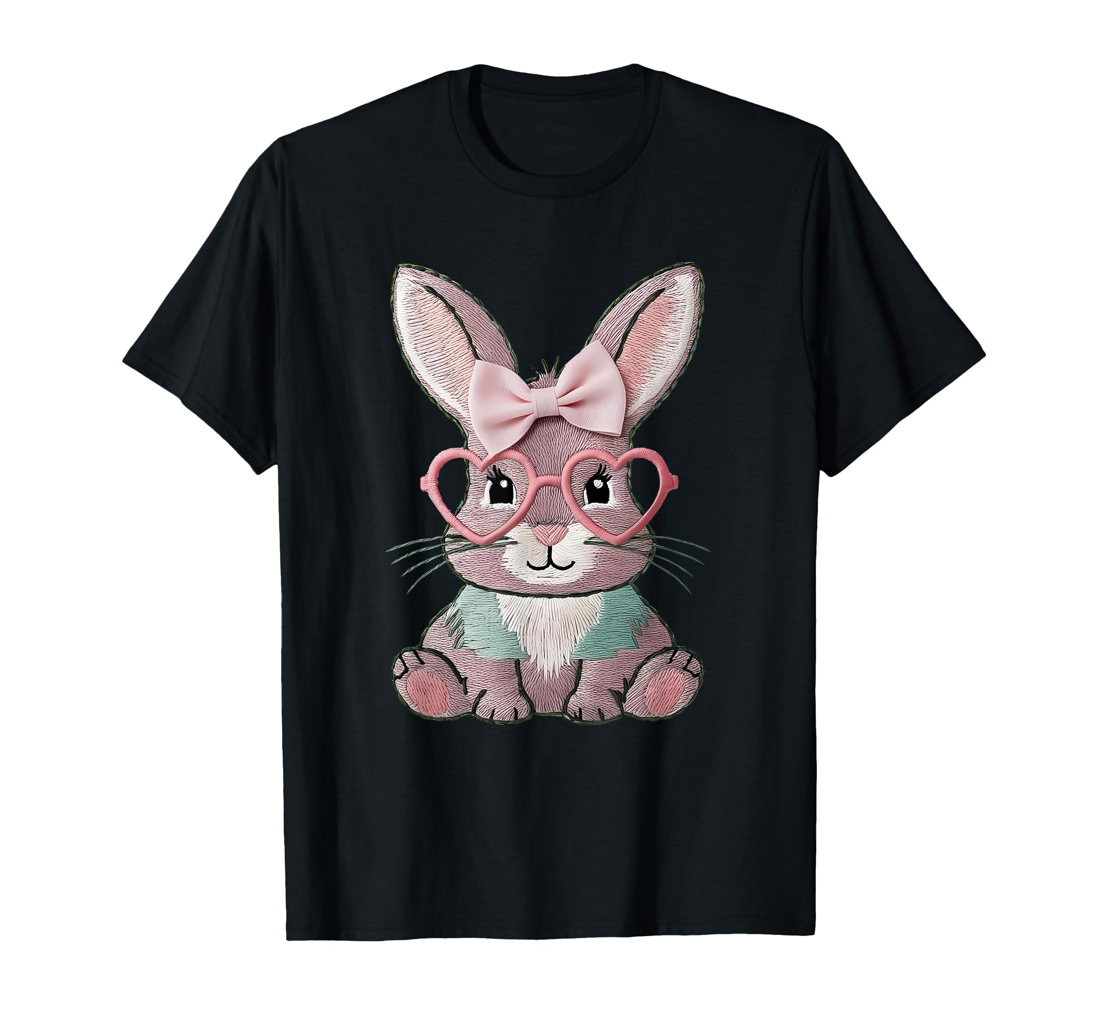 Retro Boho Bunny Easter Cute Faux Stitch Embroidery Bunny T-Shirt